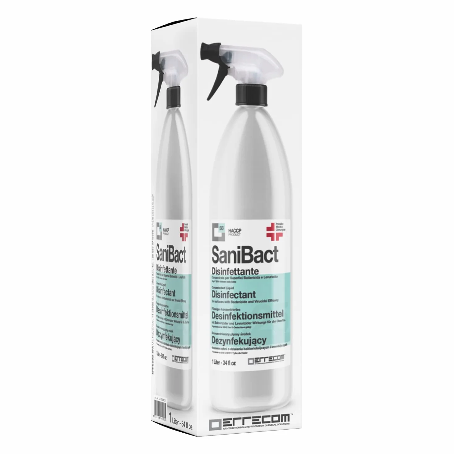 Errecom SaniBact Disinfettante Concentrato per Superfici Battericida Virucida Levuricida 1 L