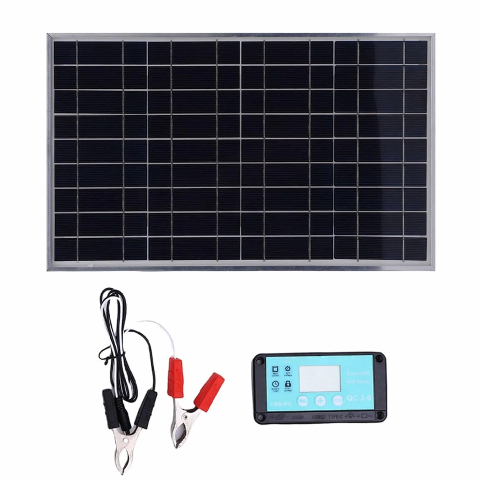Pannello solare 100 W con regolatore di carica, fotovoltaico resistente alle intemperie con telaio in alluminio, 12 V, 24 V, impianto solare per camper ed esterni