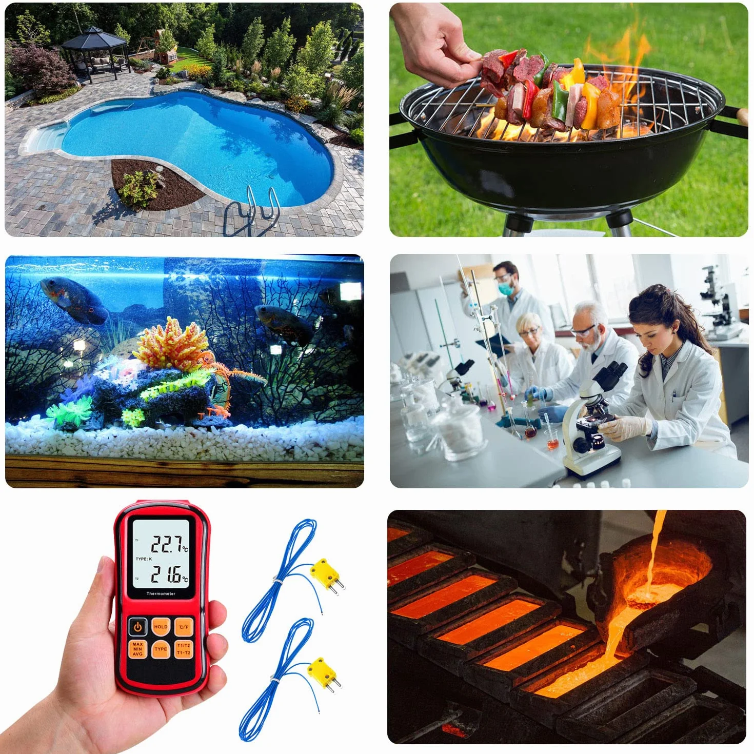 Mengshen Termometro Digitale 2 Canali Tipo K/J/T/E/R/N/S -200°C a 1372°C