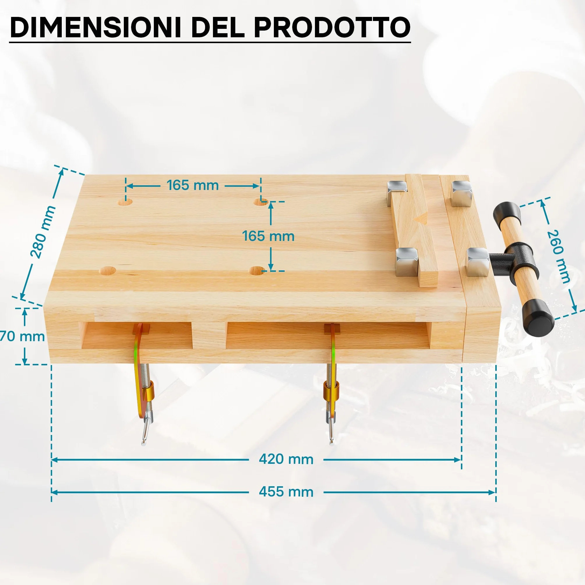 Wiltec Banco da lavoro portatile con morsa Mini tavolo di lavoro mobile in faggio con morsetti