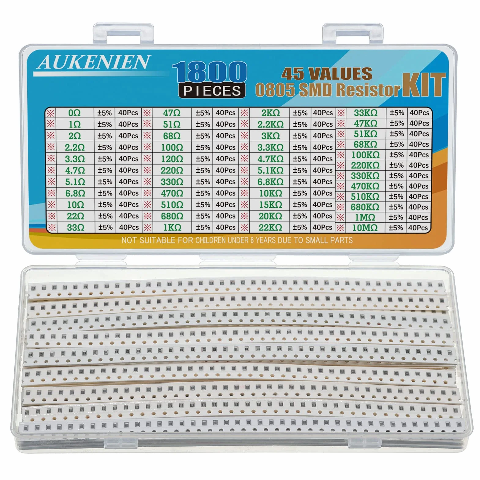 0805 Resistenze SMD 45 Valori 1800 Pezzi 0R-10M Ohm 1/8W Resistori SMT Kit