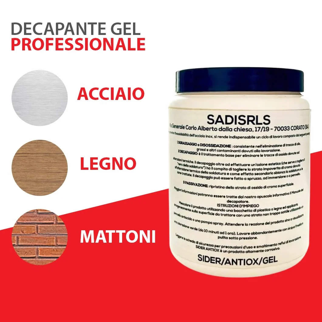 Decapante Gel Professionale per Acciaio Inox 1 KG 3 in 1 Sgrassaggio Diossidazione Passivante Sider/Antiox