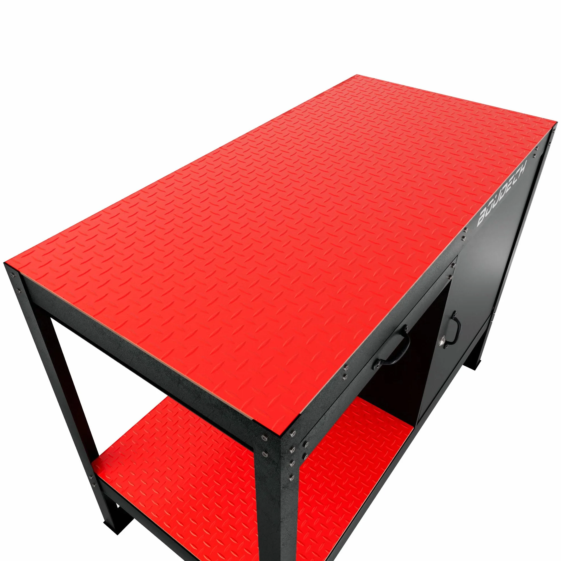 BOUDECH® MANNY - Banco da Lavoro 120x60 cm con Cassetto Porta Utensili 1 Anta e 1 Ripiano Aperto in Metallo Nero