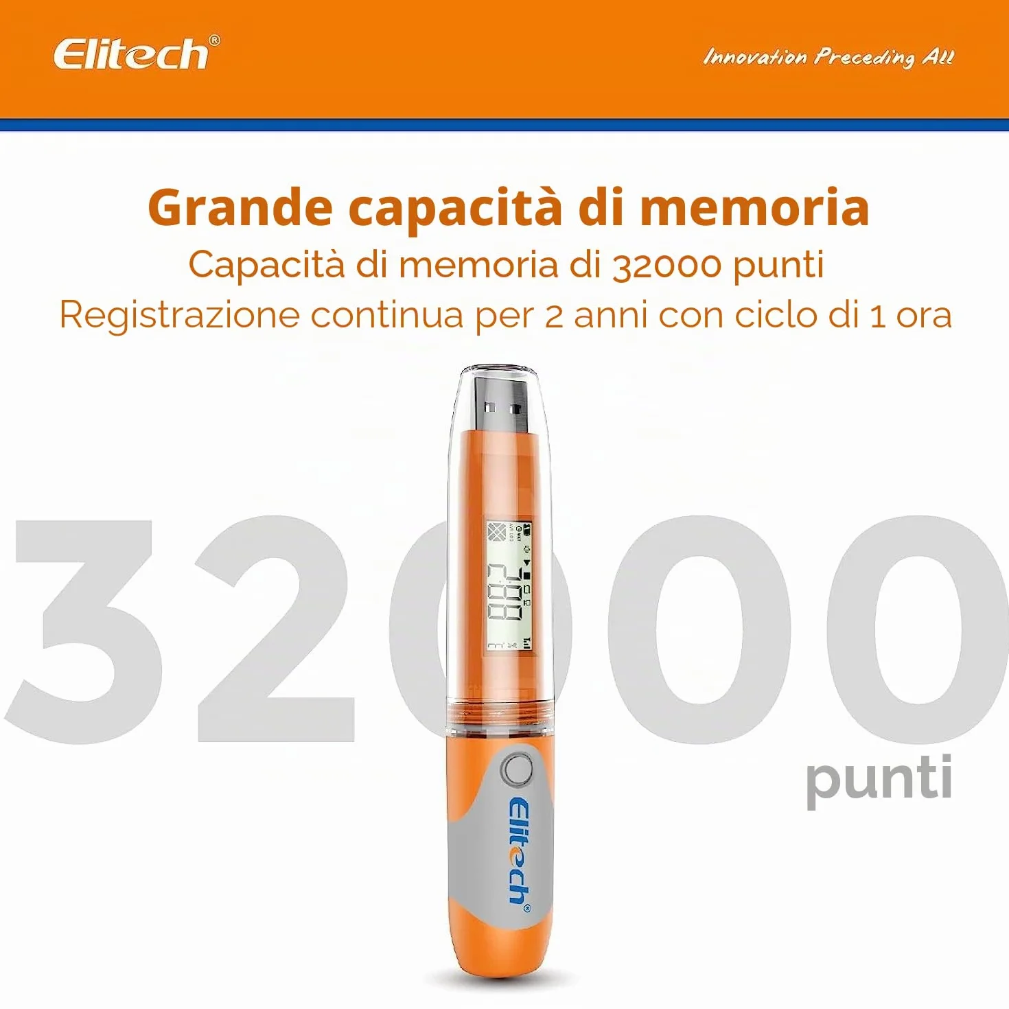 Elitech RC-51H Data Logger Temperatura Umidità 32.000 Punti Schermo LCD CE FDA