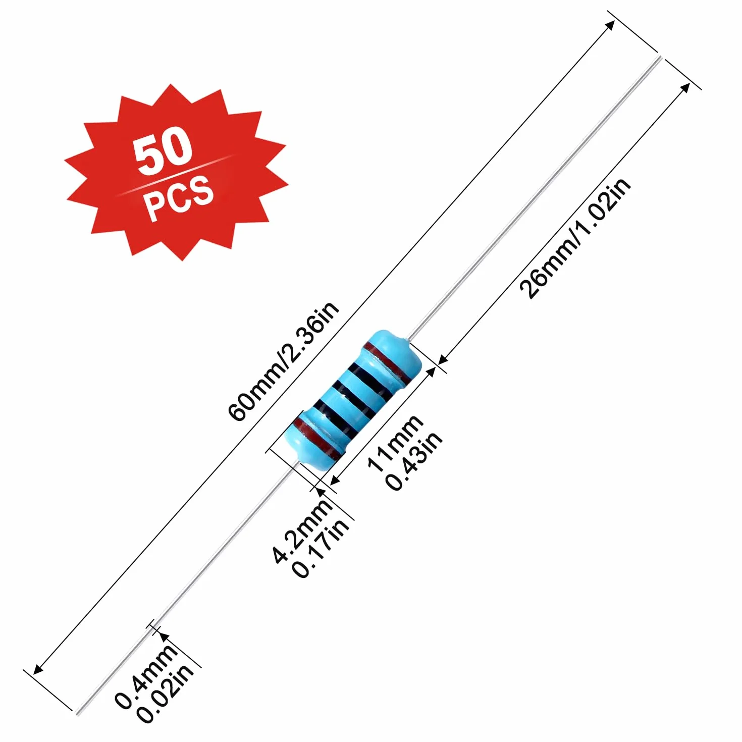 50 Pezzi 1W 100Ω Resistori Fissi a Film Metallico 1% Tolleranza per DIY