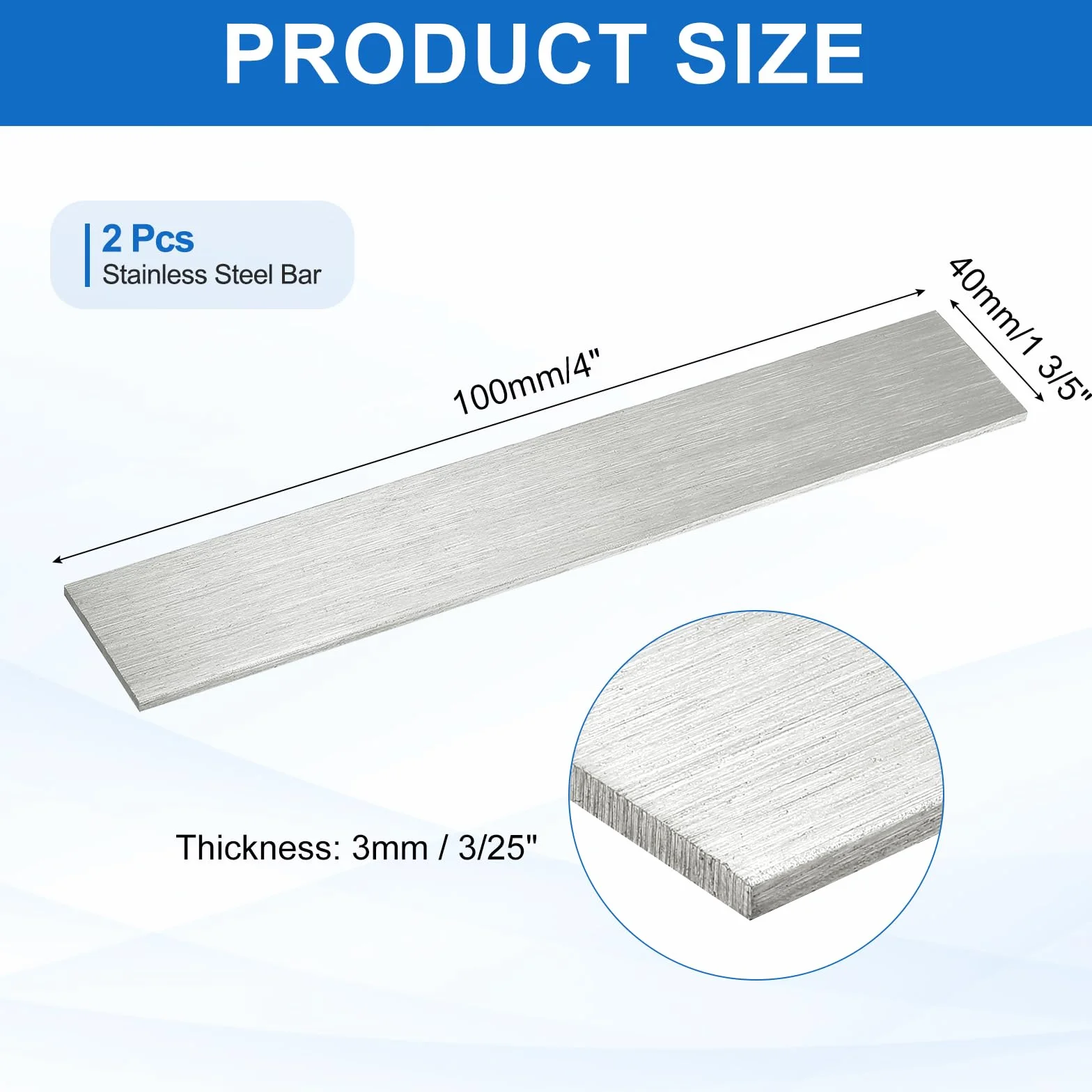 QUARKZMAN Barra Piatta Acciaio Inox 316L 100x40x3mm Spazzolata 2pz