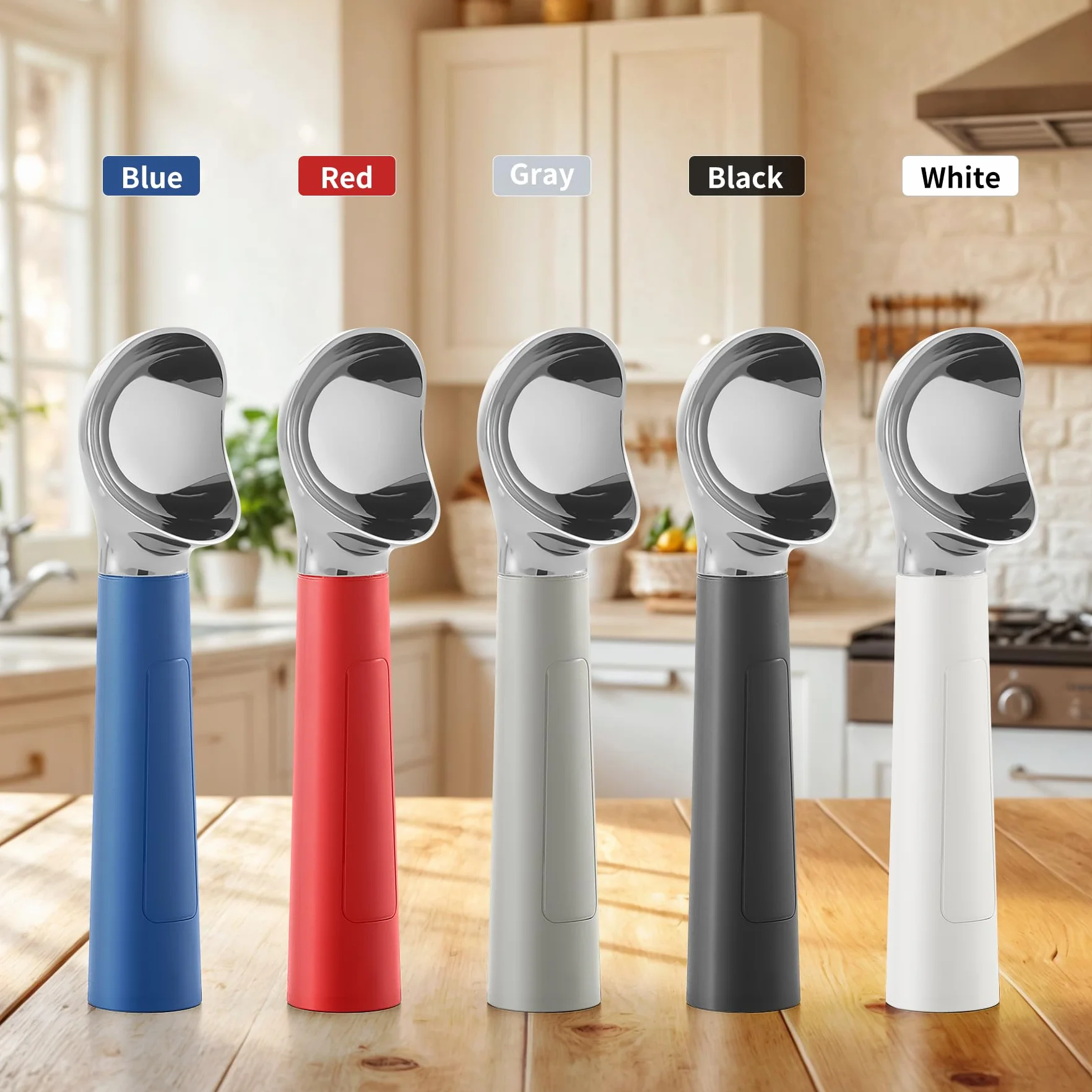 Paletta per gelato riscaldata Ricaricabile, scooper per gelato elettrico con display LED, riscalda fino a 70°C per gelato duro, facile per anziani e bambini, impermeabile IP67 (Nero)