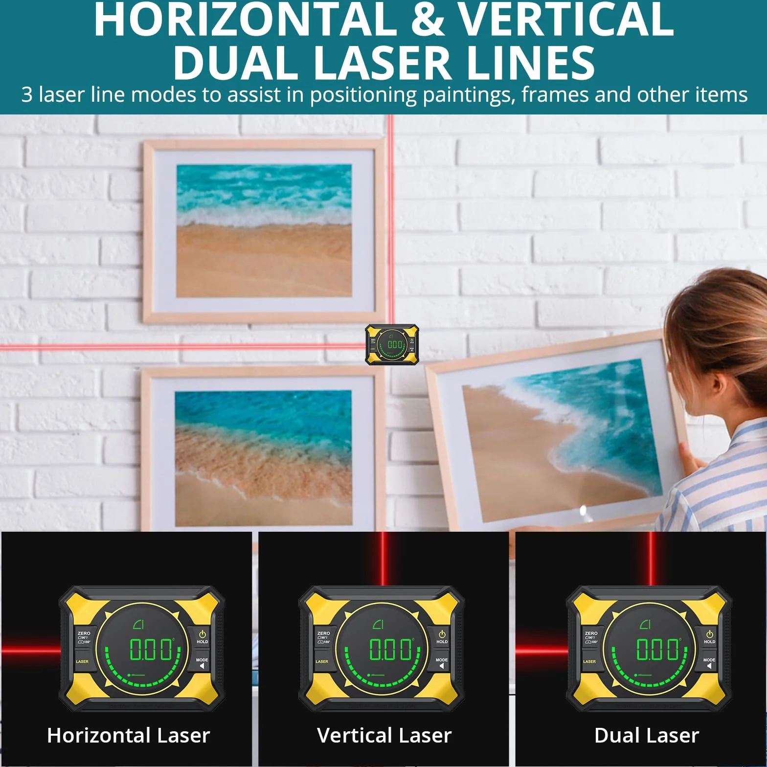 Angolometro digitale magnetico con doppio laser ±0,1° ad alta precisione 3 in 1 ricaricabile