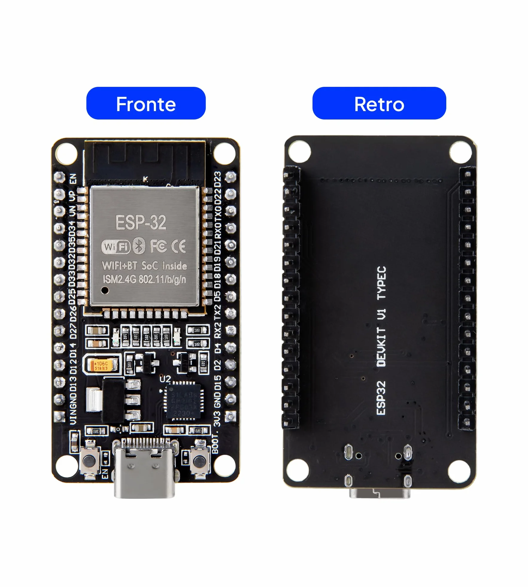 ELEGOO Scheda di Sviluppo ESP-32 3 Pezzi USB C, 2.4GHz Dual Mode WIFI+Bluetooth Microcontrollore Supporto Arduino, MicroPython, NodeMCU