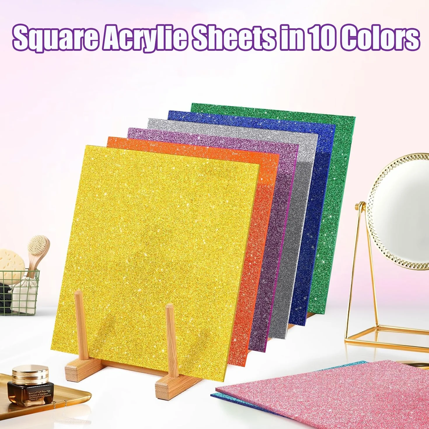 Fogli acrilici glitterati per taglio laser, 10 pezzi, 8 x 8 in 1/8 "-3 mm, in plastica fusa, per artigianato, incisione, segni, tag per animali domestici, fai da te
