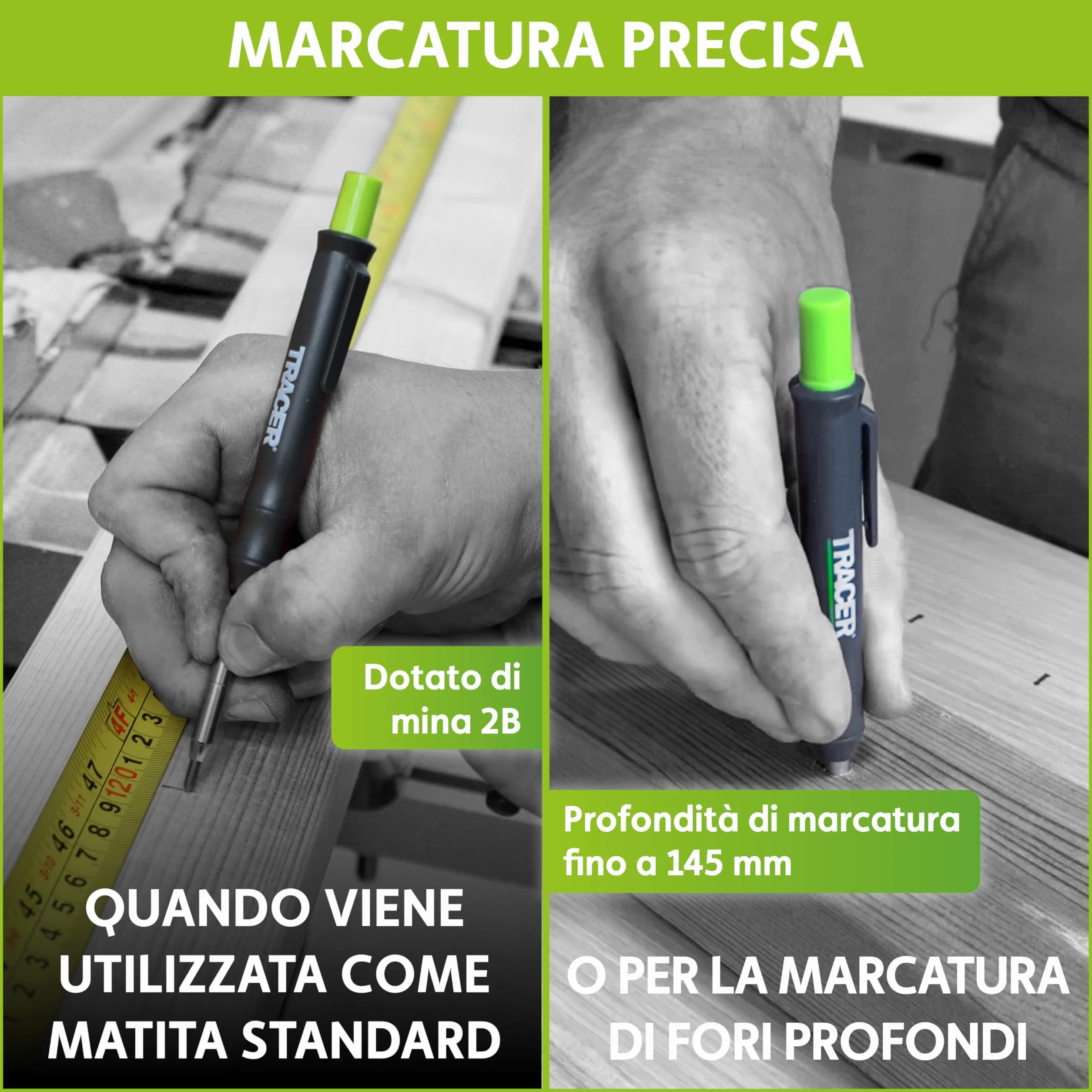 Tracer Kit di marcatura – Matita a foro profondo, set di mine ALH1 e 2 pennarelli senza intasamenti con fondine