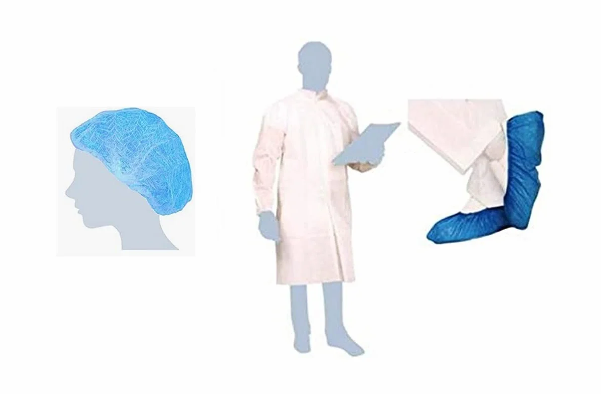 Kit Visitatore Monouso 10 Pezzi Camice Copriscarpe e Cuffia Protezione