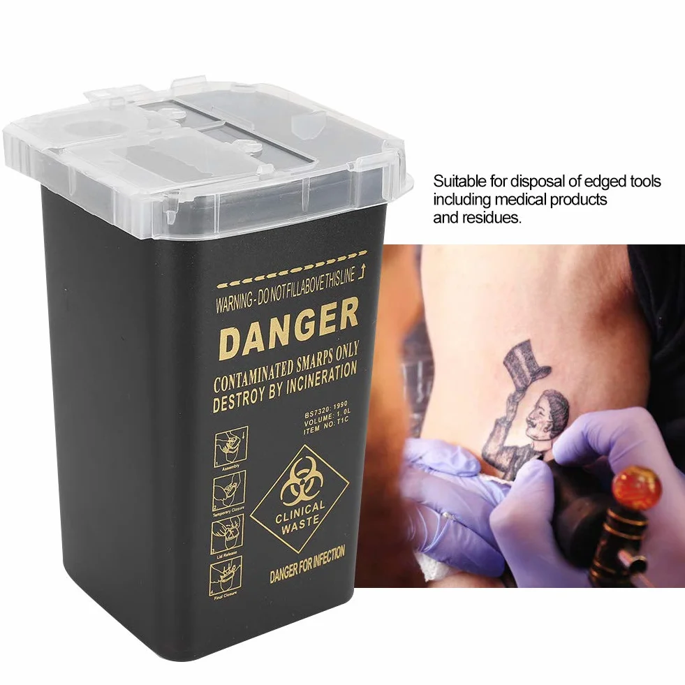 Contenitore per Rifiuti per Aghi da Tatuaggio con Lama Usa e Getta in Plastica Nero