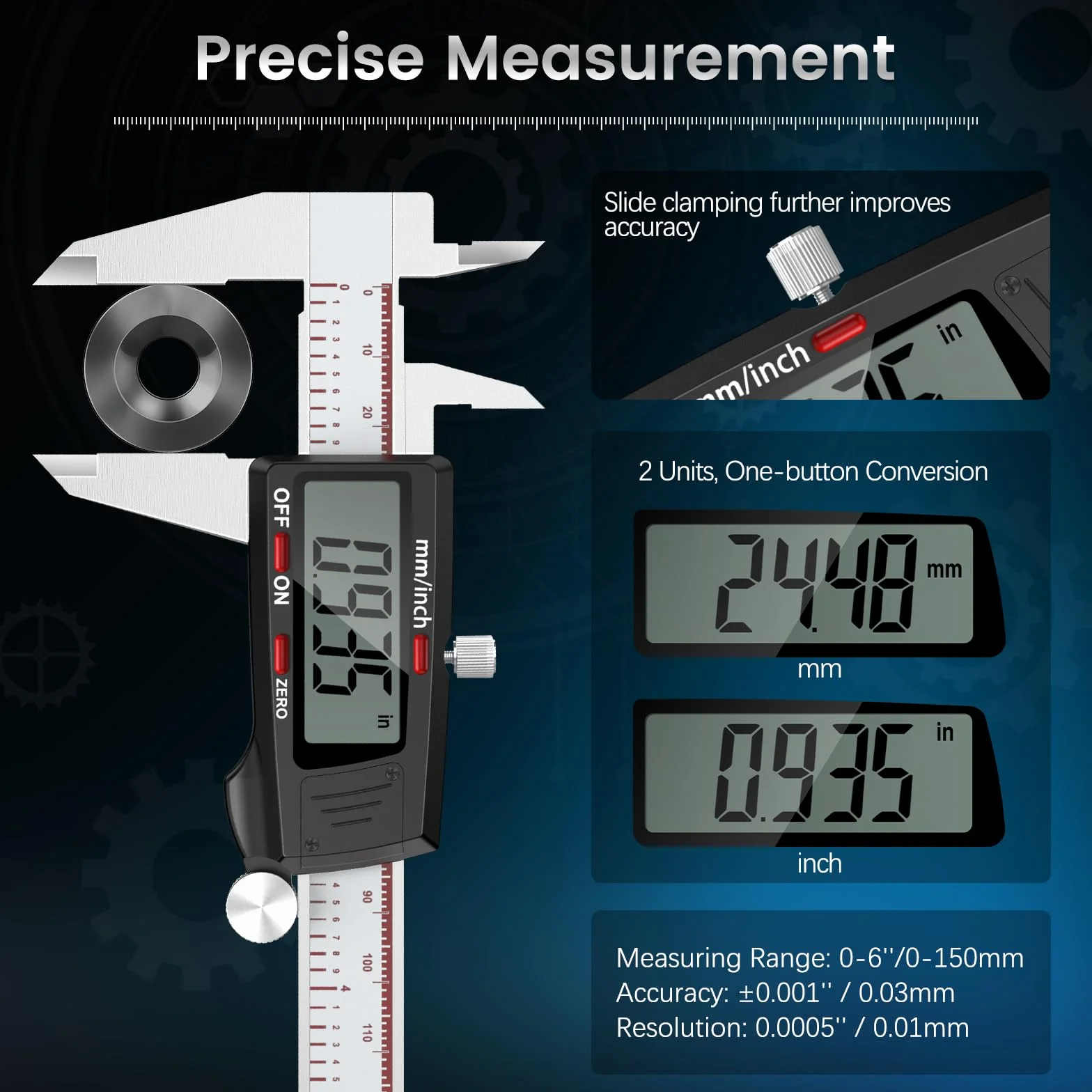 Calibro Digitale Housolution 6 Pollici, Acciaio Inox, Calibro a Corsoio con Schermo LCD e Spegnimento Automatico
