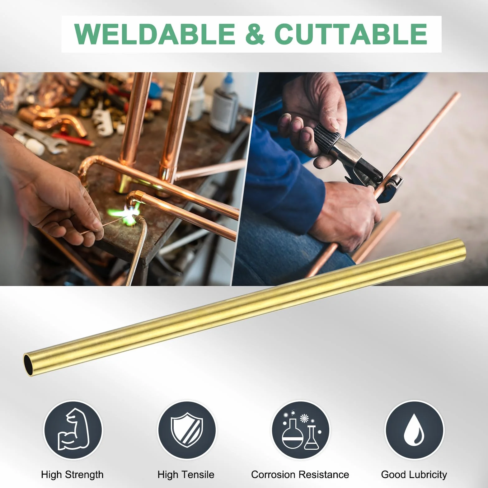 M METERXITY 2-Pack 300mm Tubo Rotondo in Ottone H62 15mm Diametro Esterno 1mm Spessore Parete Senza Saldatura