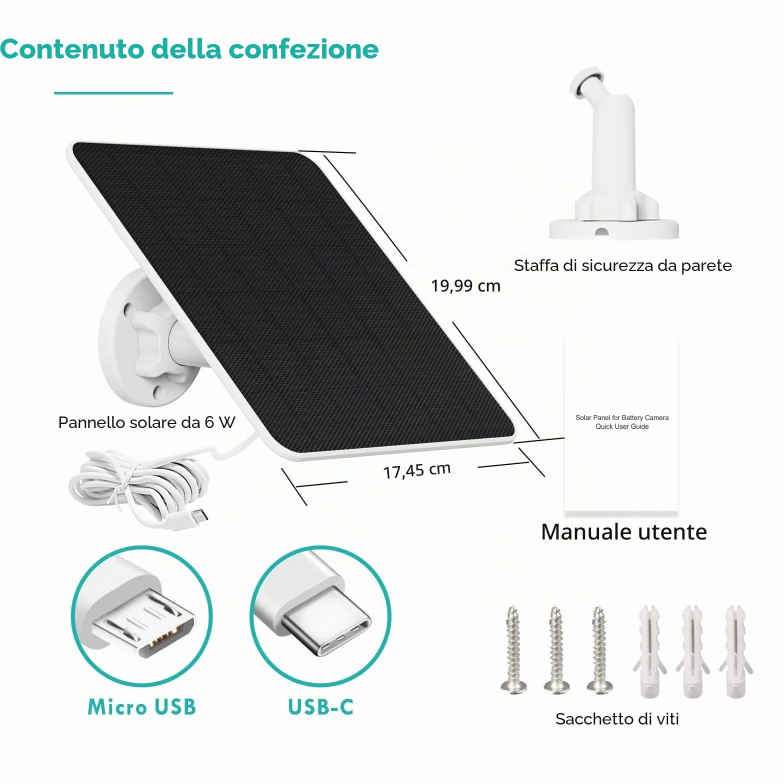 Pannello solare 6W USB DC 5V per telecamera di sicurezza