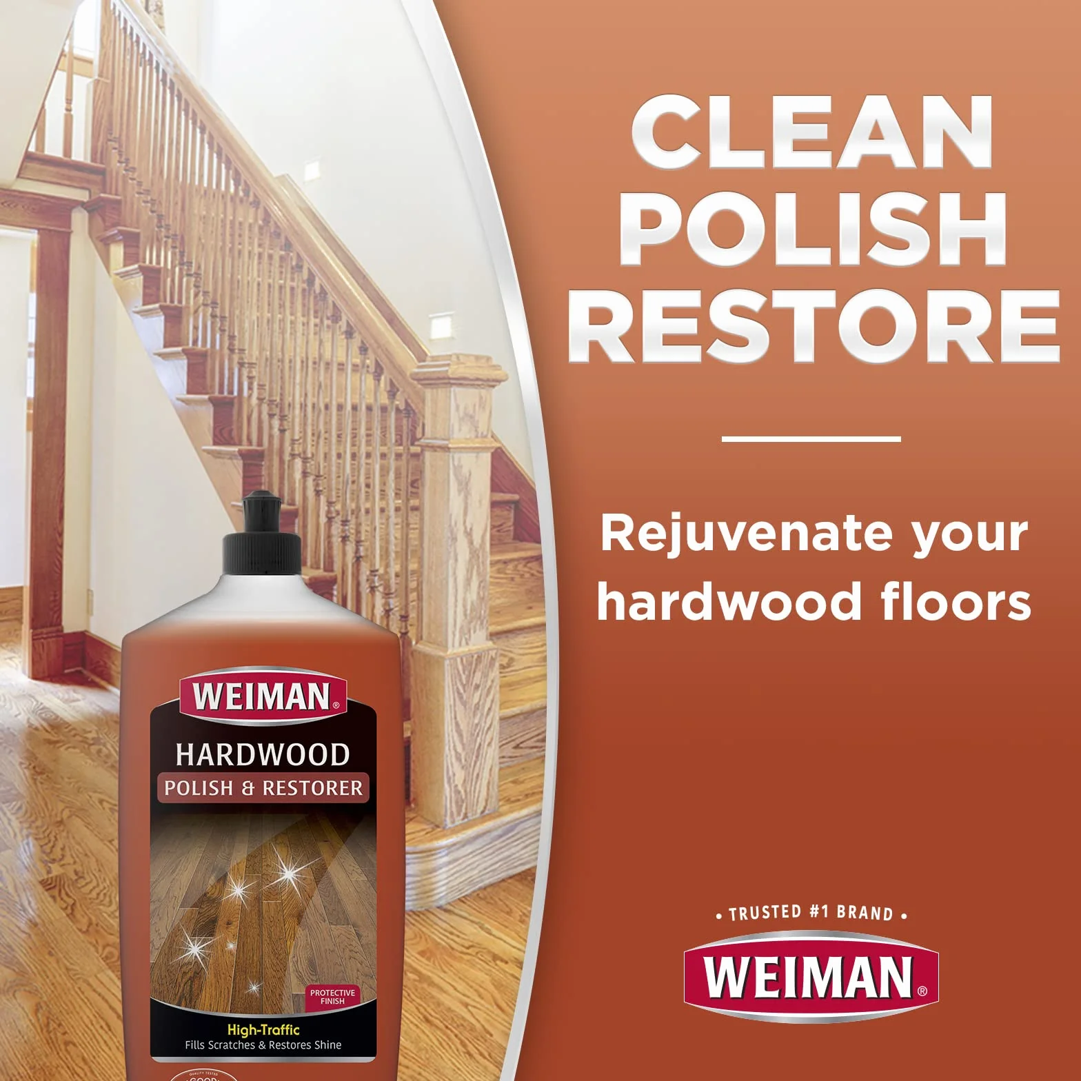 Weiman 123 lucidatura lucidante e restaurando pavimenti in legno massretamente sollecitato, lucentezza naturale, rimuove i graffi, lascia uno strato protettivo, 798 ml di volume