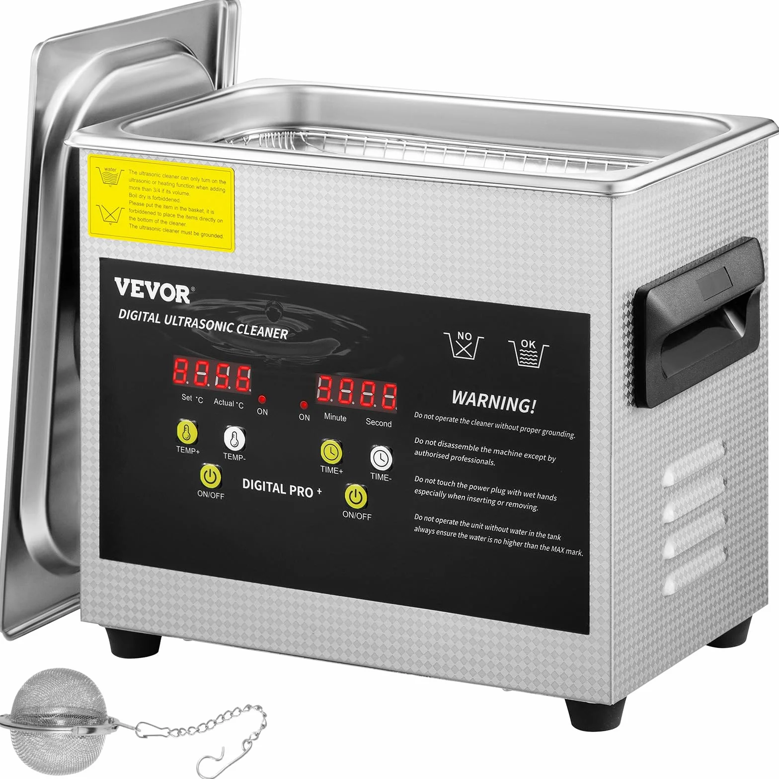 VEVOR Pulitore a Ultrasuoni 3 L Riscaldatore 200 W Ultrasuoni 120 W Digitale