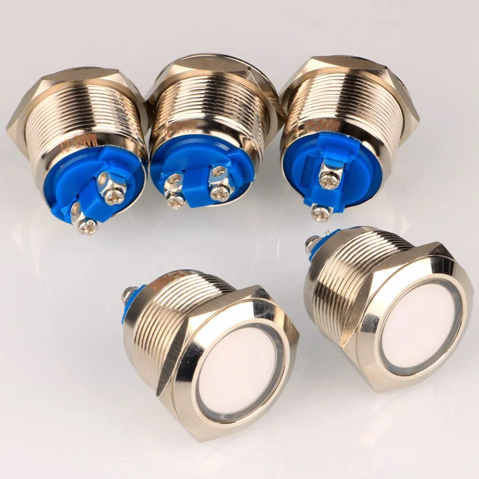 Guuzi 5pcs 12V-24V 22mm LED Indicatore Luminoso in Metallo Lampada di Segnalazione Impermeabile con Cavo(Bianco)
