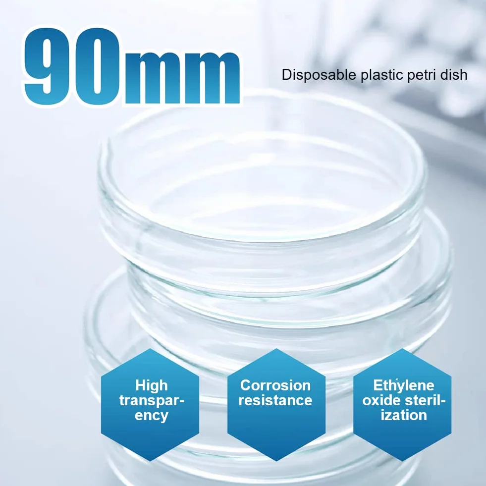 Piastra di Petri,Piastra di Petri Plastica,Piatti Petri 90mm, Piastre Di Petri In Plastica Sterile Capsula Petri con 3ml Pipette,Trasparenti per Cultura di Laboratorio Lievito Batterico