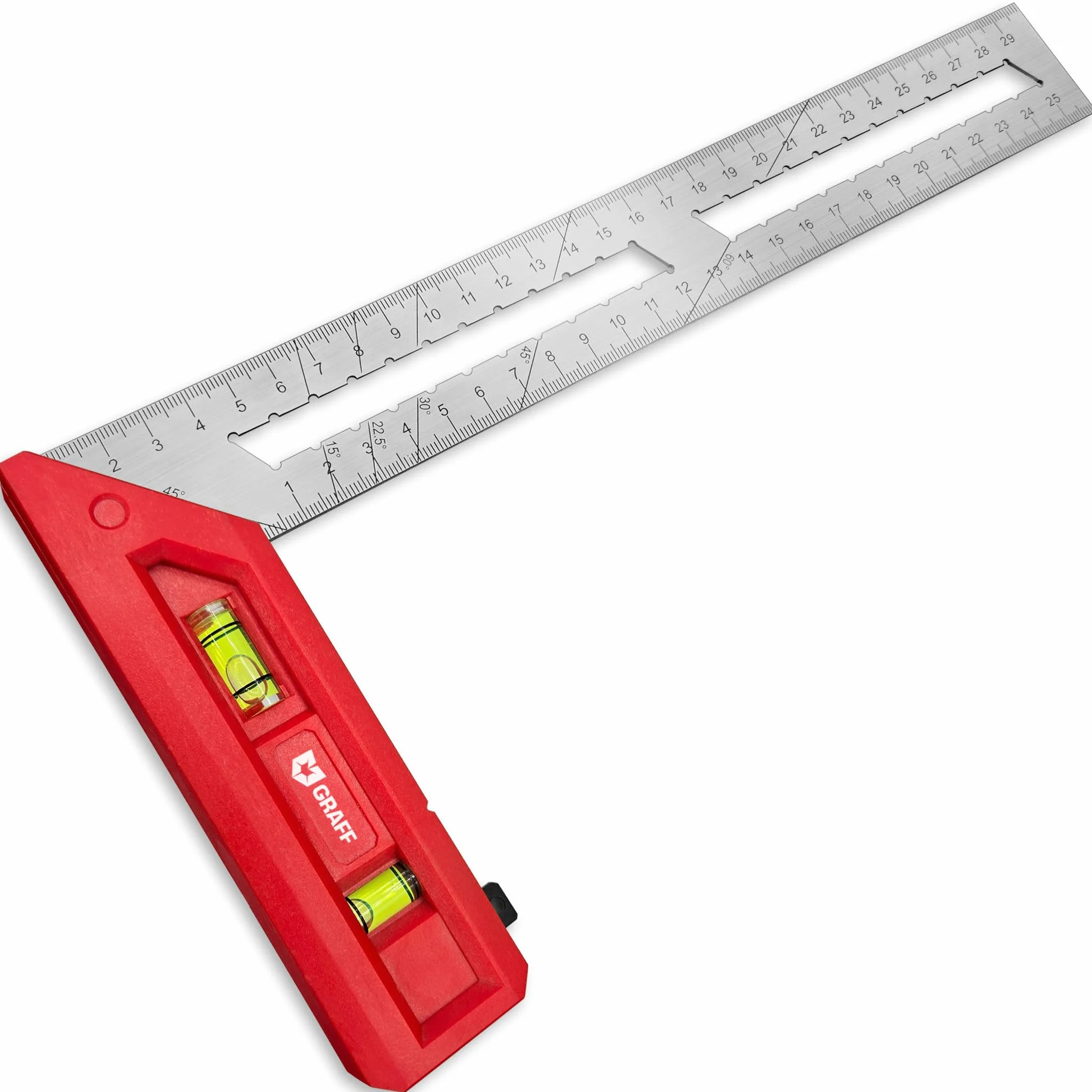 GRAFF Squadra da falegname 300 mm 90°/45° doppia livella a bolla acciaio inox