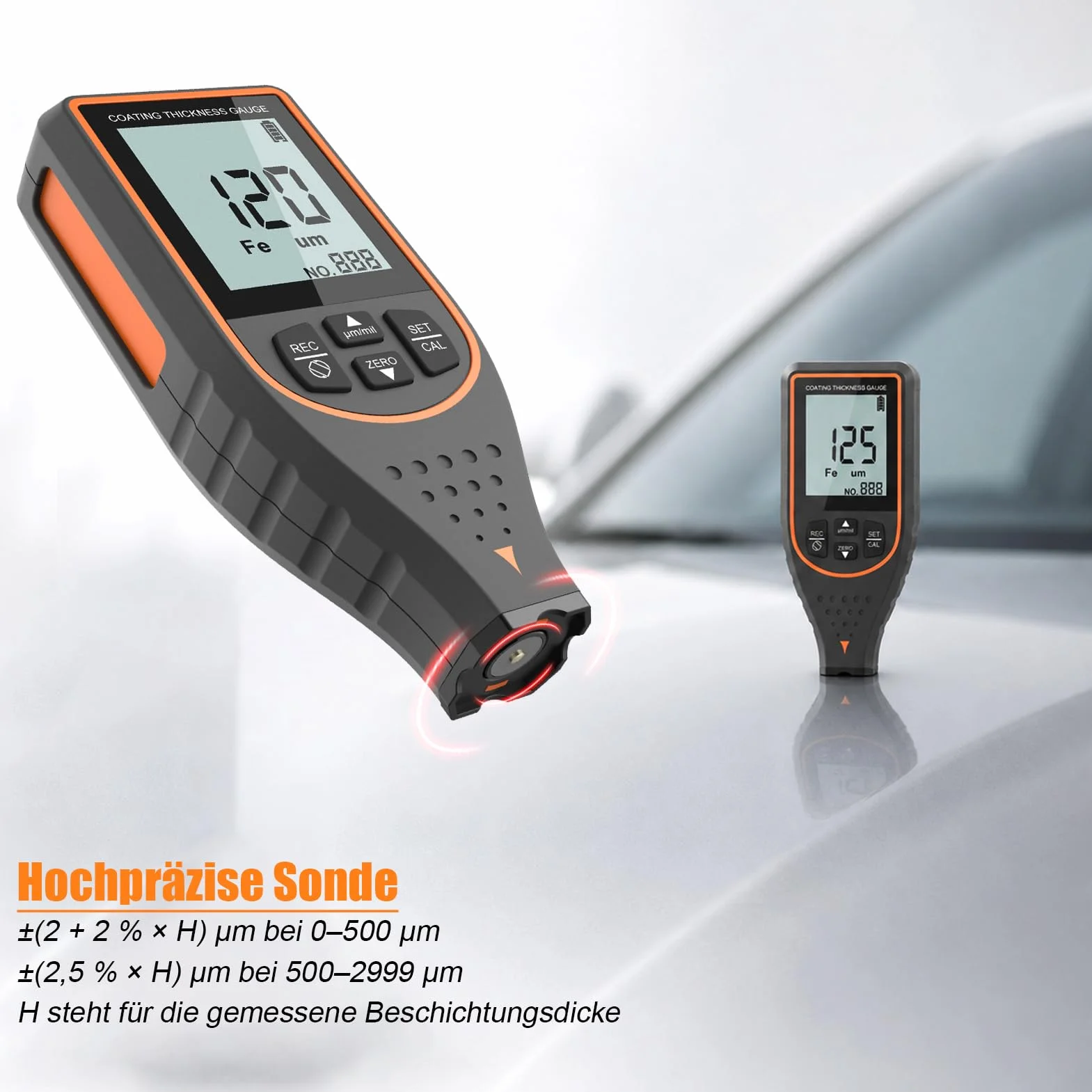 Spessimetro per Vernice Professionale 2999µm 0.1µm Auto Fe/NFe Display 180°