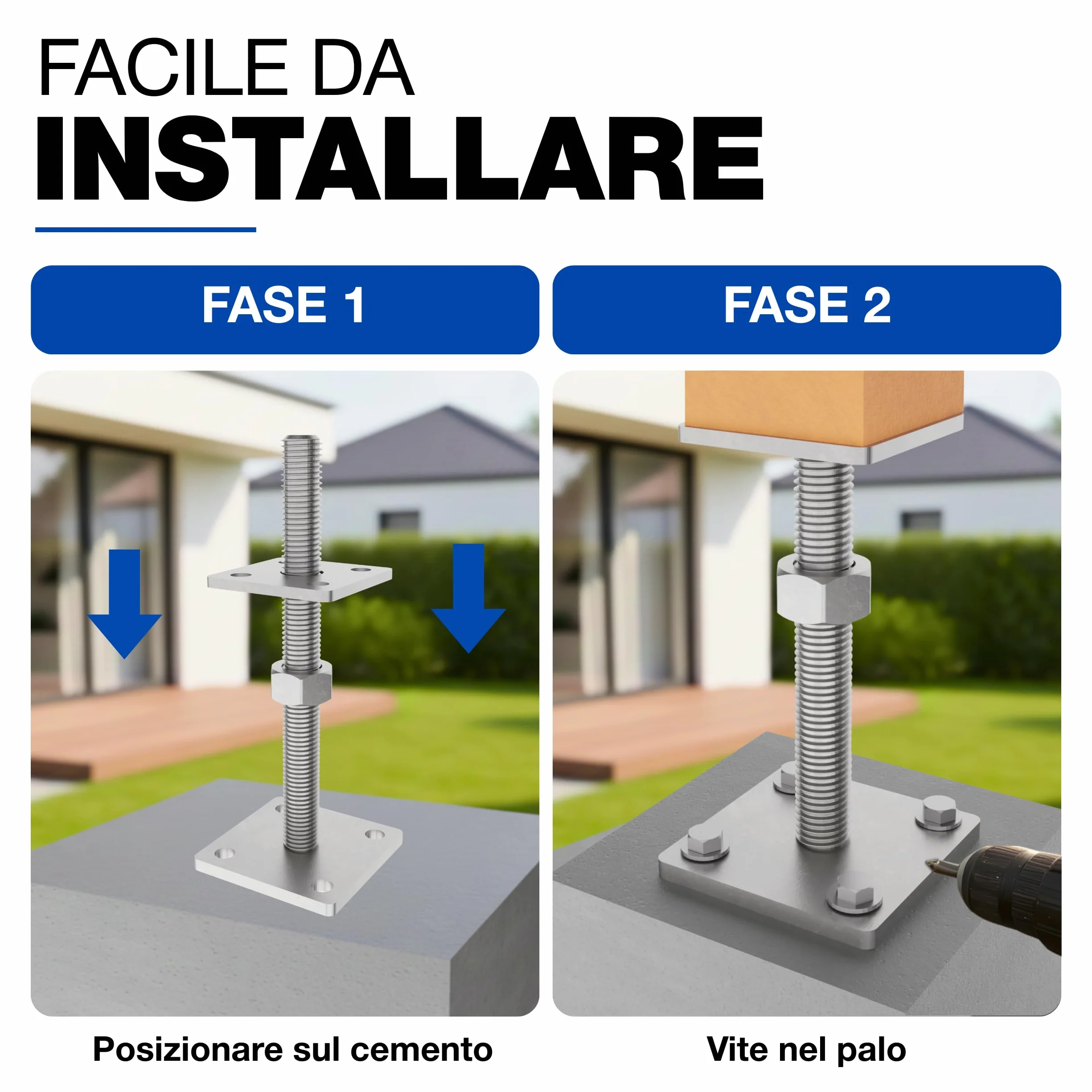 Supporto Regolabile per Palo 70 x 70 mm Rivestito in Fiocco di Zinco Set da 4