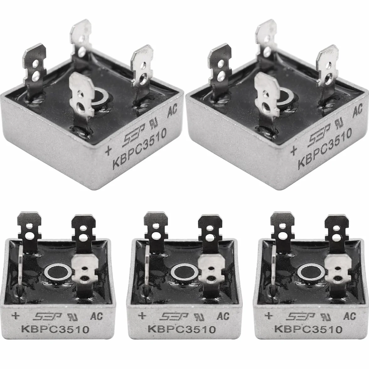 Sarini KBPC3510 Set di diodi raddrizzatore a Ponte,35 A 1000 V Custodia in Metallo 4 Pin Foro Passante - Ponte a diodi monofase a Onda Intera,Corrente Elevata