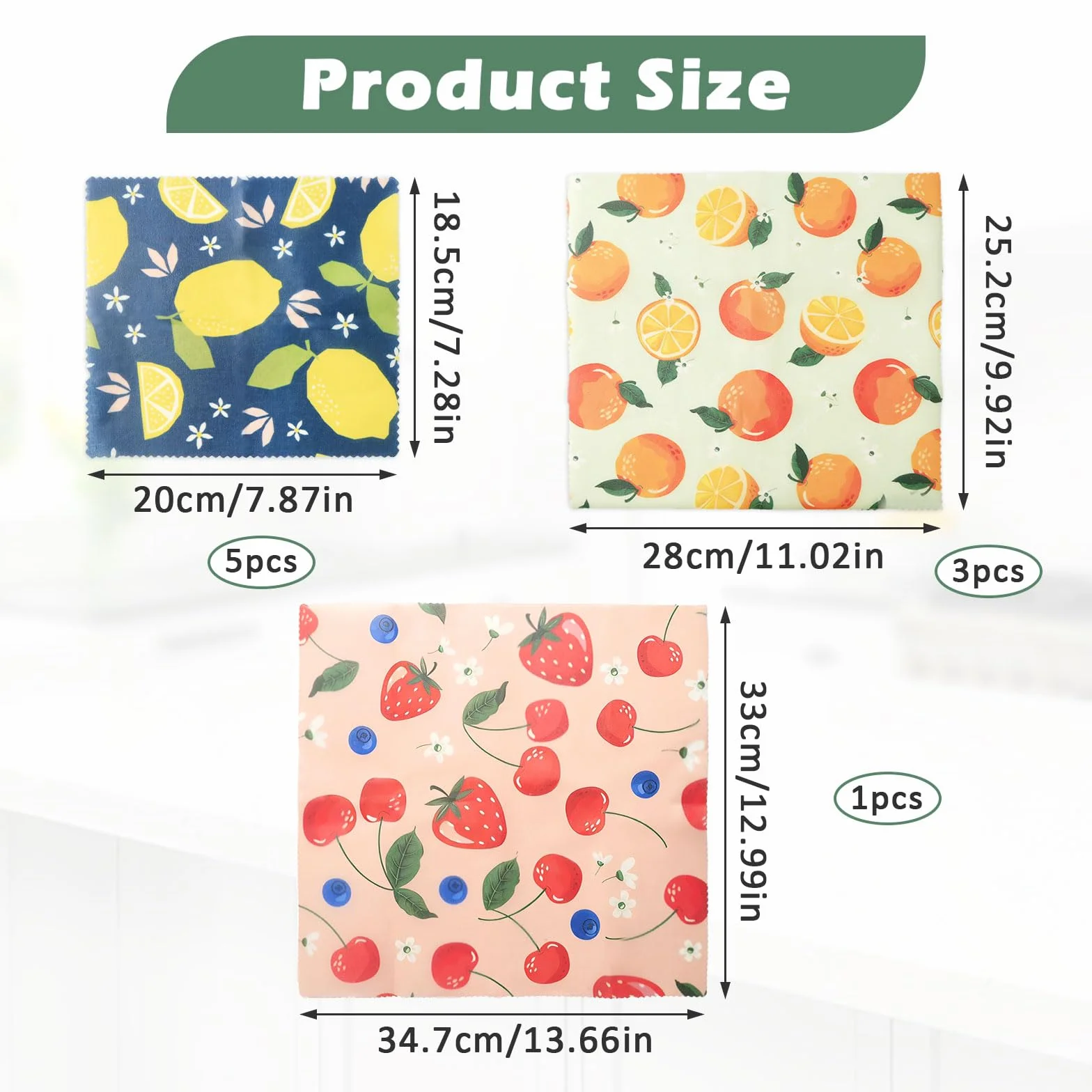 9 Pezzi Bee Wrap, Involucri Alimentari Riutilizzabili in Cotone Biologico e Cera d'Api Naturale, Pellicola Lavabile per Pane, Formaggio e Frutta, 3 Dimensioni (5S, 3M, 1L)