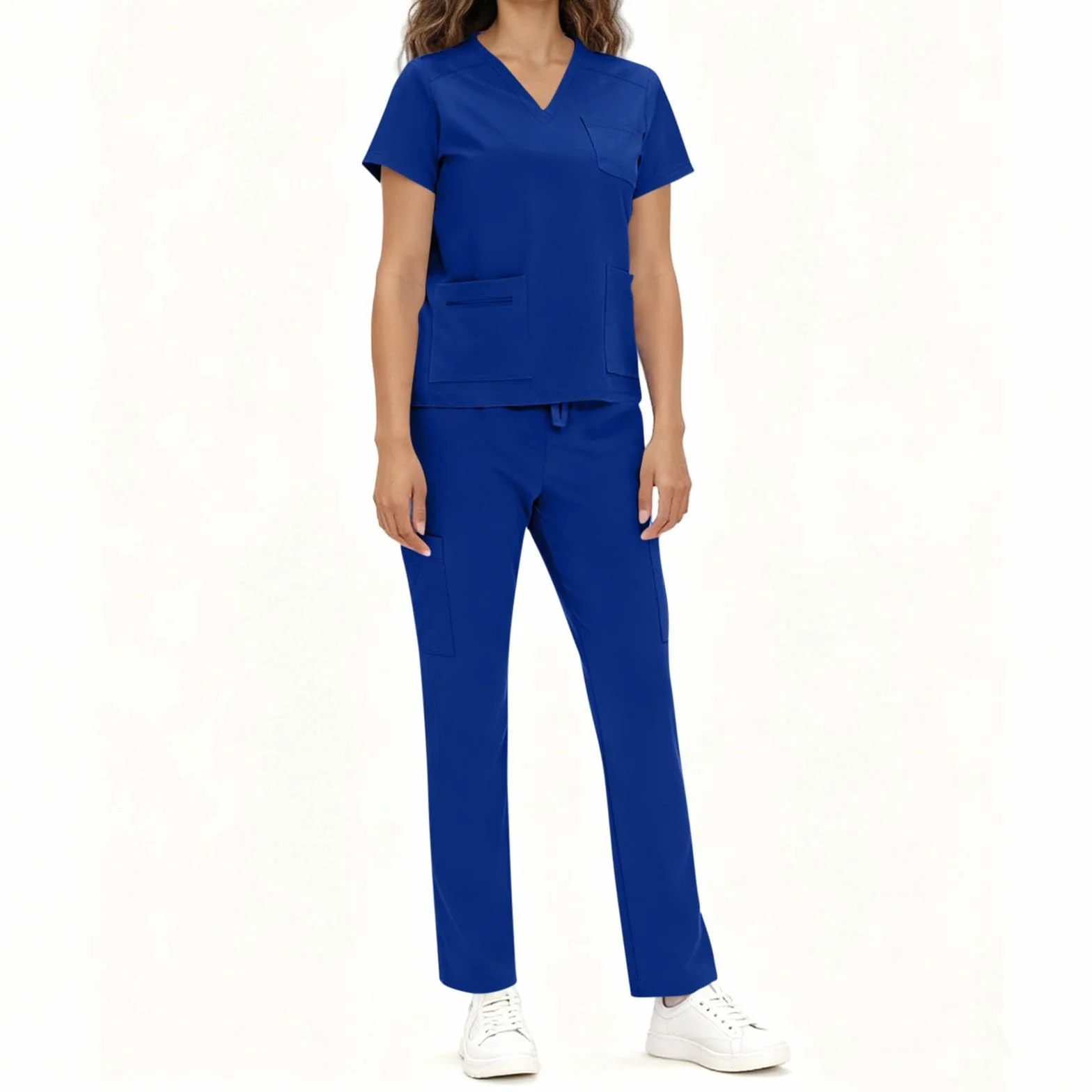 Divisa Sanitaria Donna Infermiere Set Casacca Pantalone Uniformi Ospedaliere Cordoncino Camice Medico