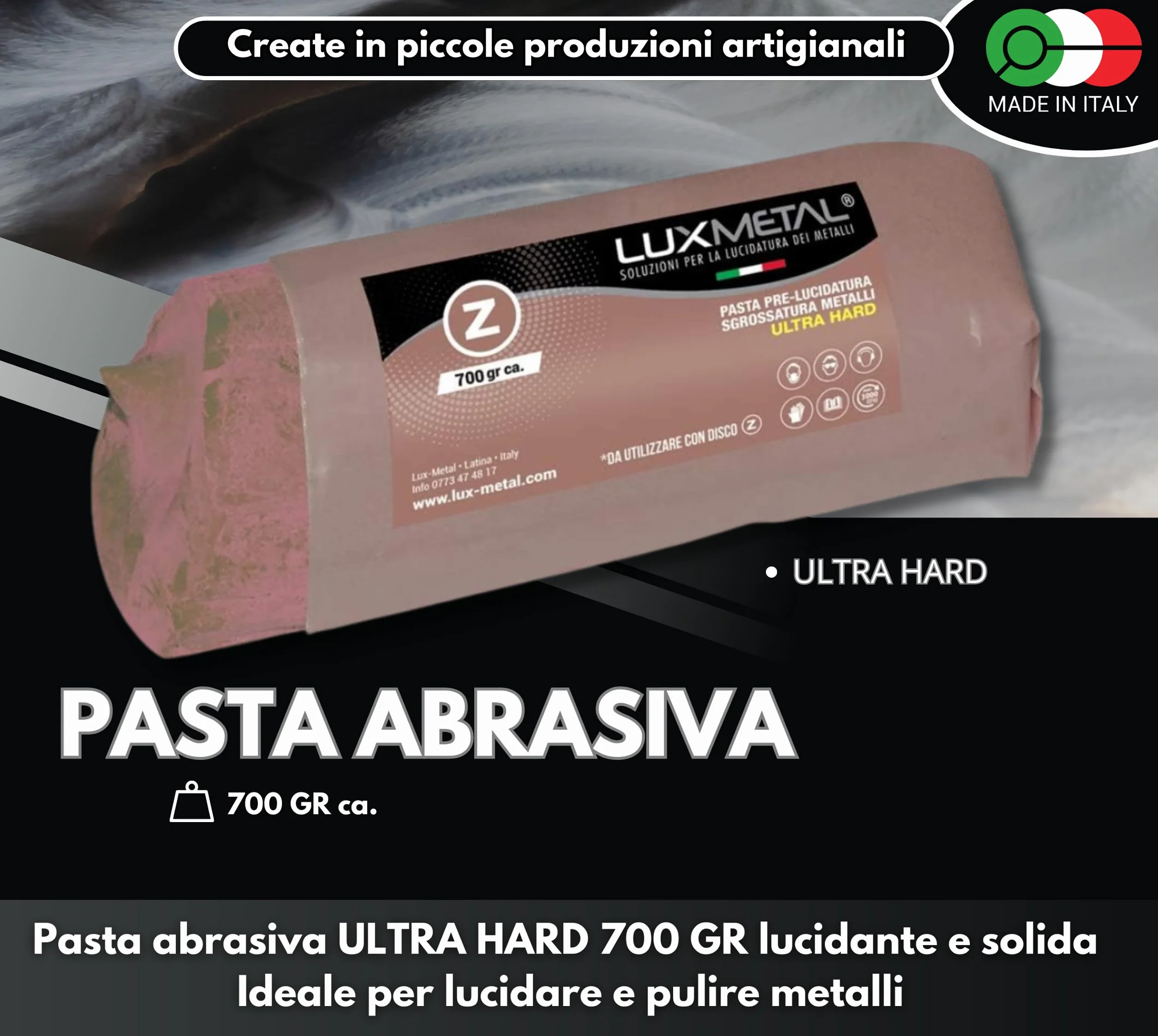 Lux Metal Pasta Abrasiva Lucidante Marrone Ultra Hard 700 gr Pre Lucidatura Alluminio Cera Per Lucidare Acciaio Inox Sgrossatura Metalli Leva Rimuovi Graffi Ossido Lucida Ottone Solida Ferro Rame Oro