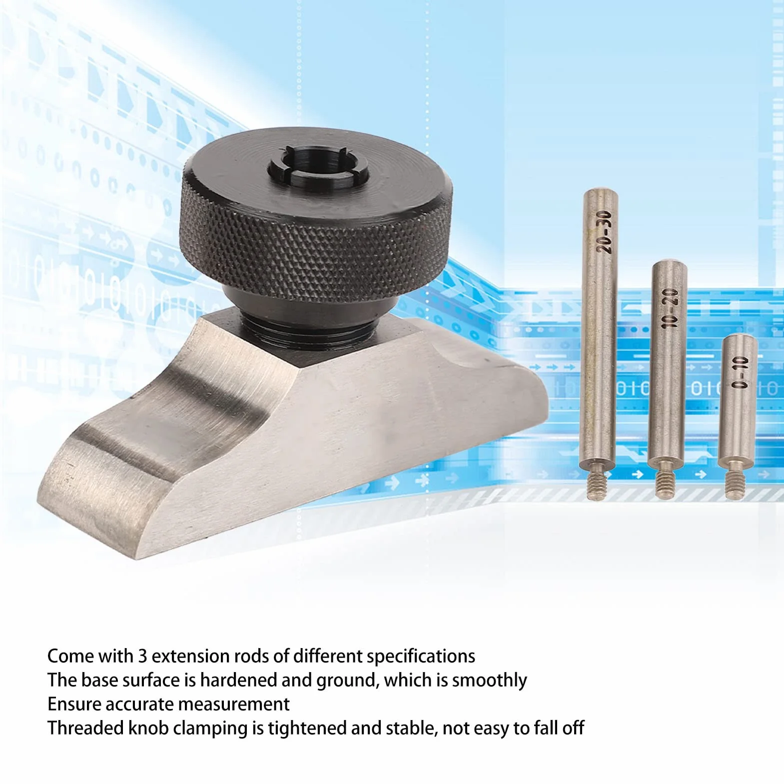 Supporto per Misuratore di Profondità in Acciaio Inossidabile, Base per Comparatore con 3 aste di prolunga 103x17mm