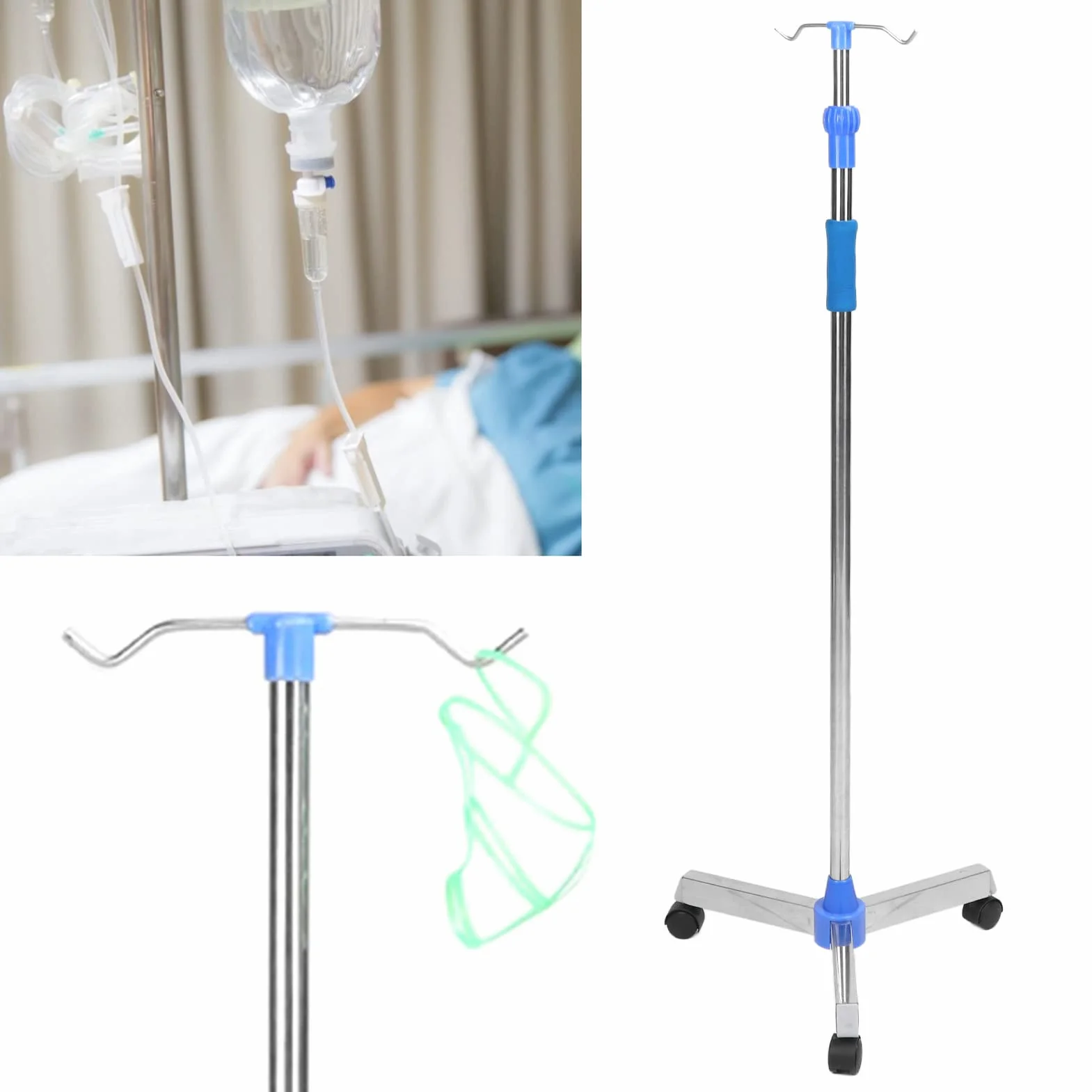 Asta Portaflebo, Asta per Sacca Portaflebo Resistente Alla Corrosione Telescopica Stabile Elevata tenacità Stabile Pavimento Robusto per Anziani per Ospedale
