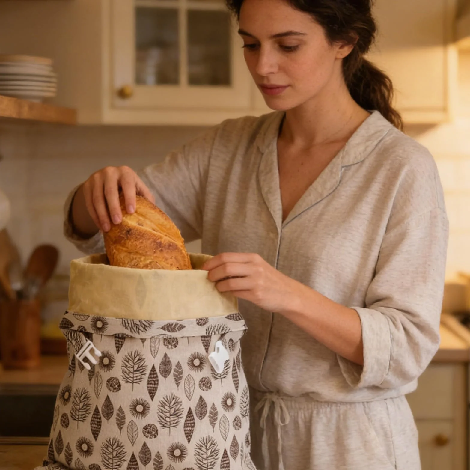 2 sacchetti di cera d'api per pane, 43 cm x 33 cm, in lino, riutilizzabili, in cotone con cera d'api e lino, per pane e prodotti da forno fatti in casa