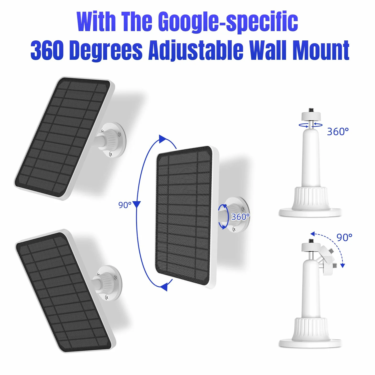 honecumi [1 pezzo] Modulo solare 5 V 5 W per Eufy cam 2C/Eufy 2C Pro/Eufy 2 Pro/Eufy 2/E20/Eufy E40/Eufy E caricatore pannello solare con accessori eufy per pannello solare,supporto regolabile a 360°