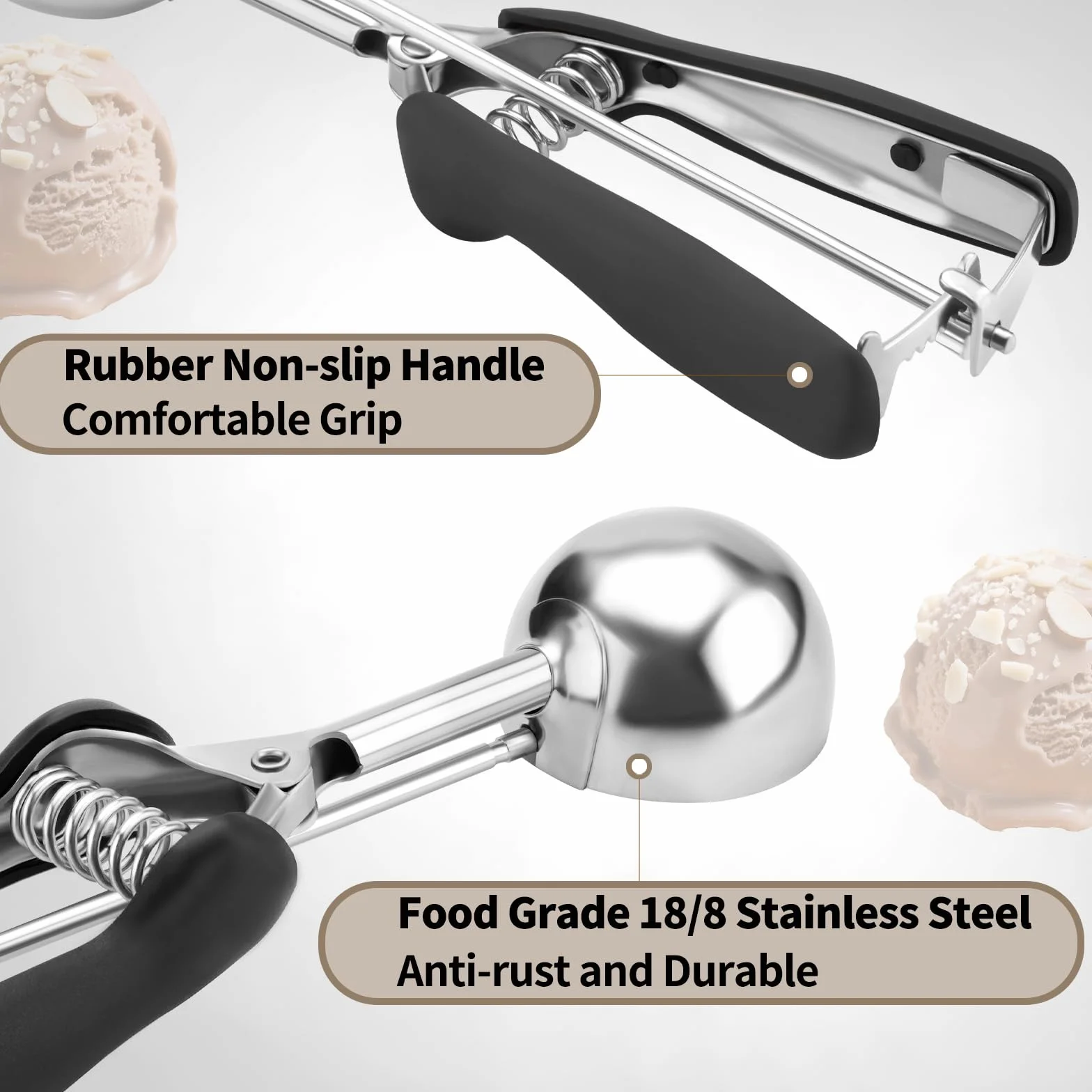 Grande paletta per biscotti, 3 cucchiai, misura #20, per impastare la cottura, paletta per gelato, porzione in acciaio inox per biscotti Jumbo, pancake, cupcake, polpette