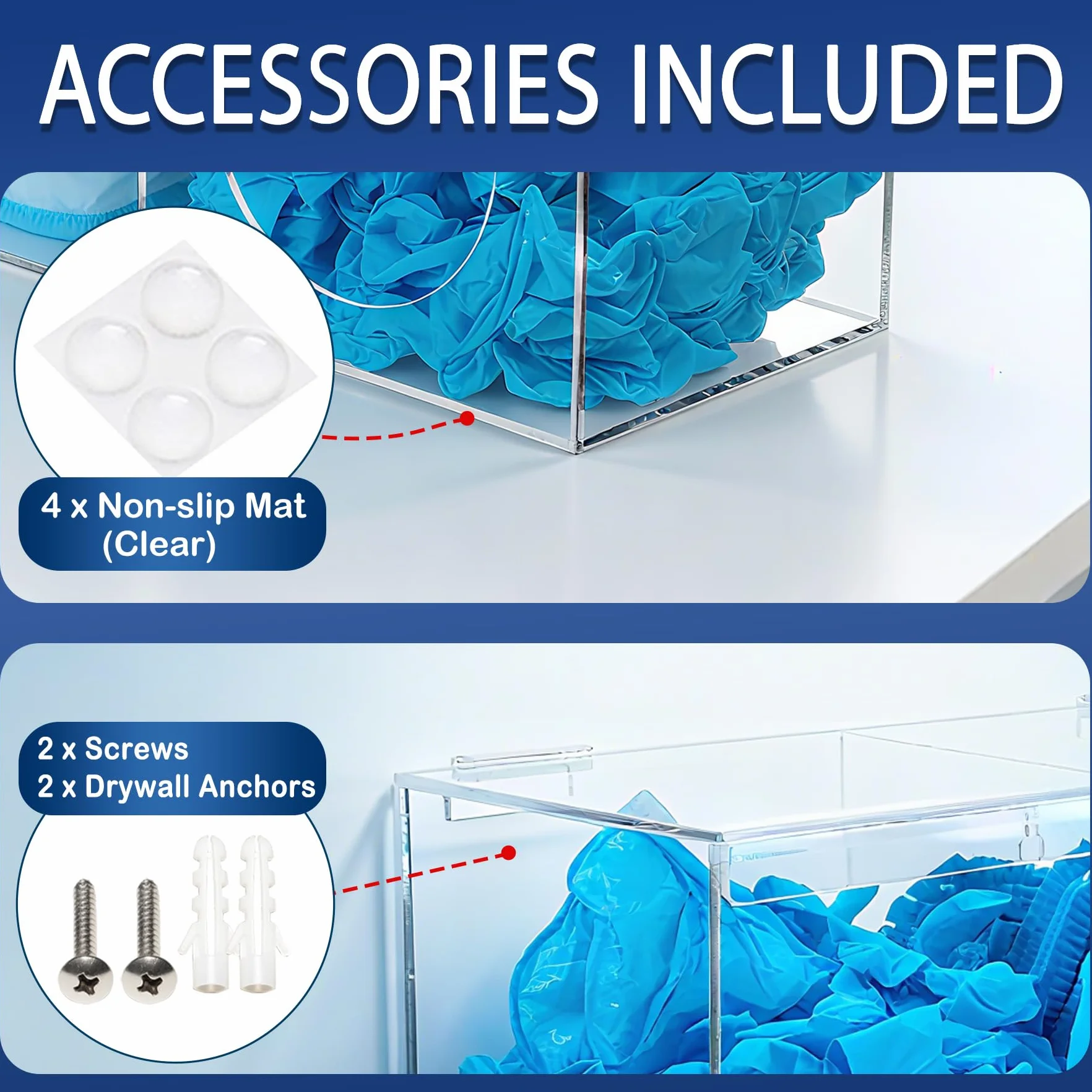 SEANADO Dispenser per guanti in acrilico trasparente con coperchio, 2 scomparti, per reti da barba, retine per capelli, sacchetti di plastica, copriscarpe, montaggio a parete o da tavolo