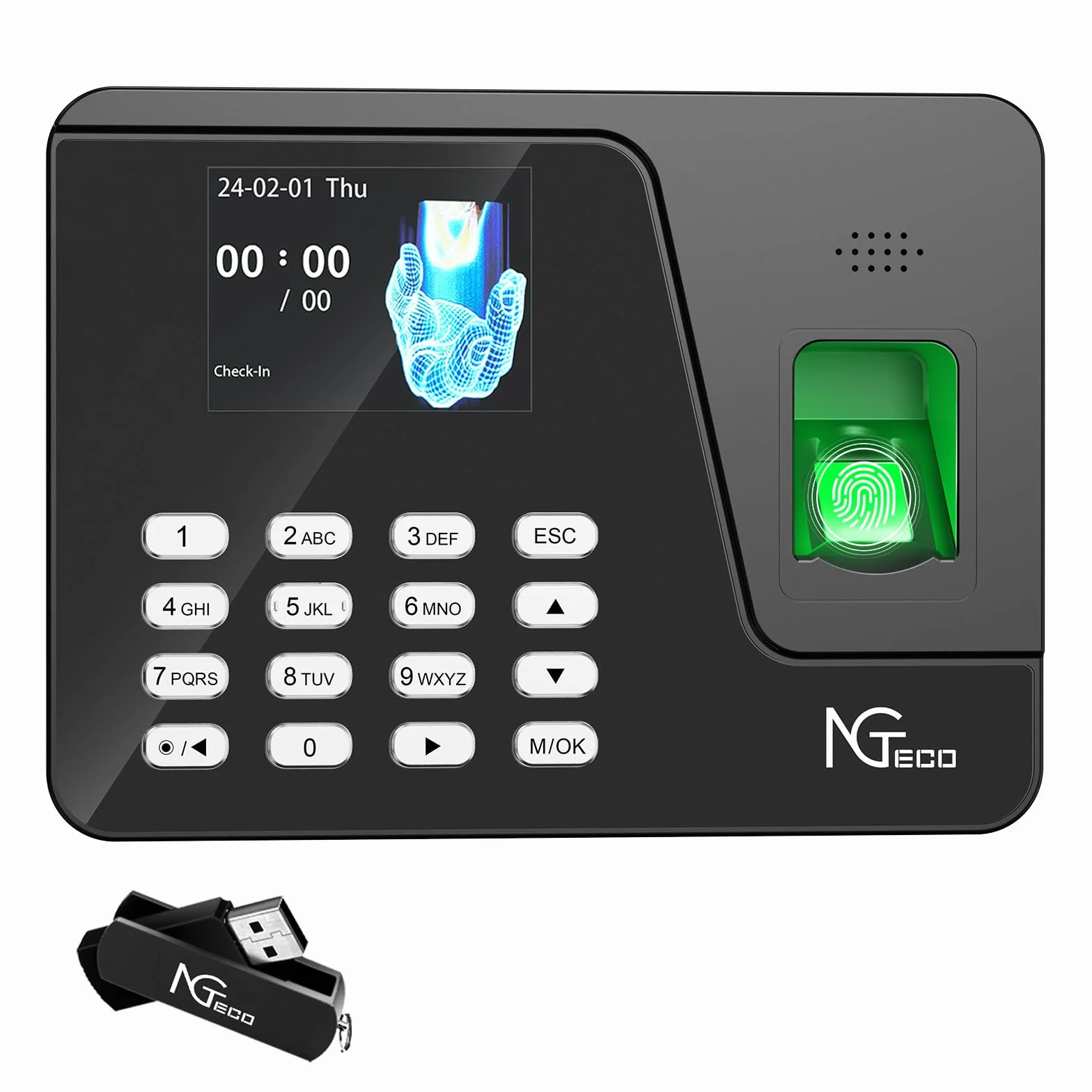 NGTeco Rilevatore Presenze con Modulo di Impronte Digitali, Funzione di Calcolo Automatico, Nessuna Tassa Mensile AS10（Italiano）