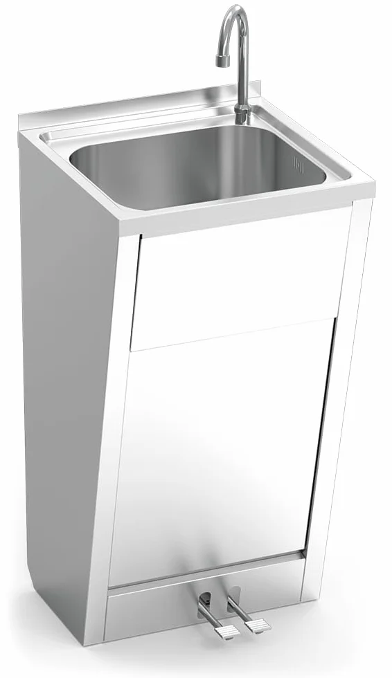 Lava mani in acciaio inox su base normale a 2 pedali, 450 x 450 x 850 mm