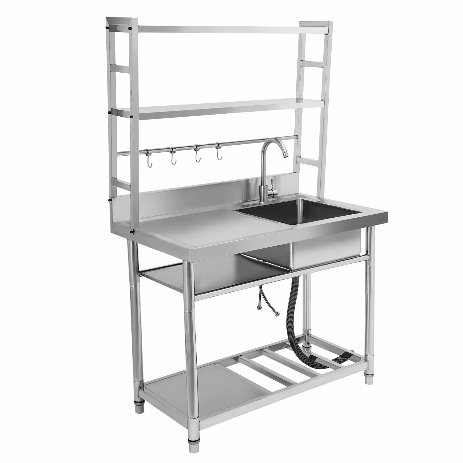 Lavandino da ristorante con ripiano a più livelli, multifunzione, in acciaio inox, commerciale, in acciaio inox, per la cucina e la gastronomia