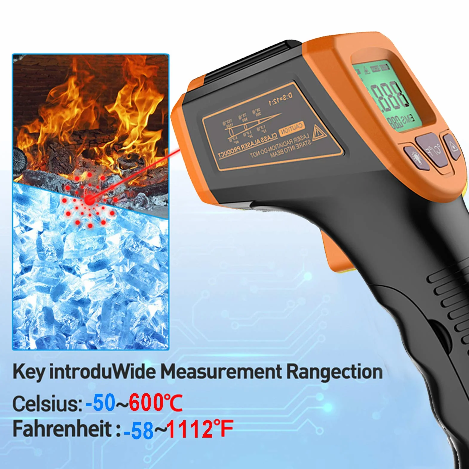 Termometro a infrarossi contatto zero digitale portatile con display LCD retroilluminato Emissività regolabile Gamma di temperature ampia Alta precisione per uso industriale
