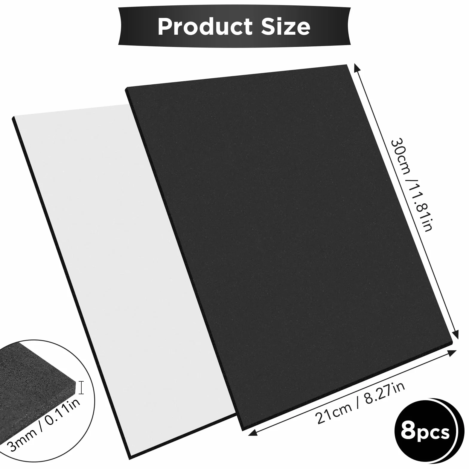 MXTIMWAN 8 Pezzi Gomma EVA 3mm, Gommapiuma Adesiva Nera 210x300 mm, Fogli di Schiuma Autoadesivi per Mobili, Artigianato, Protettivi