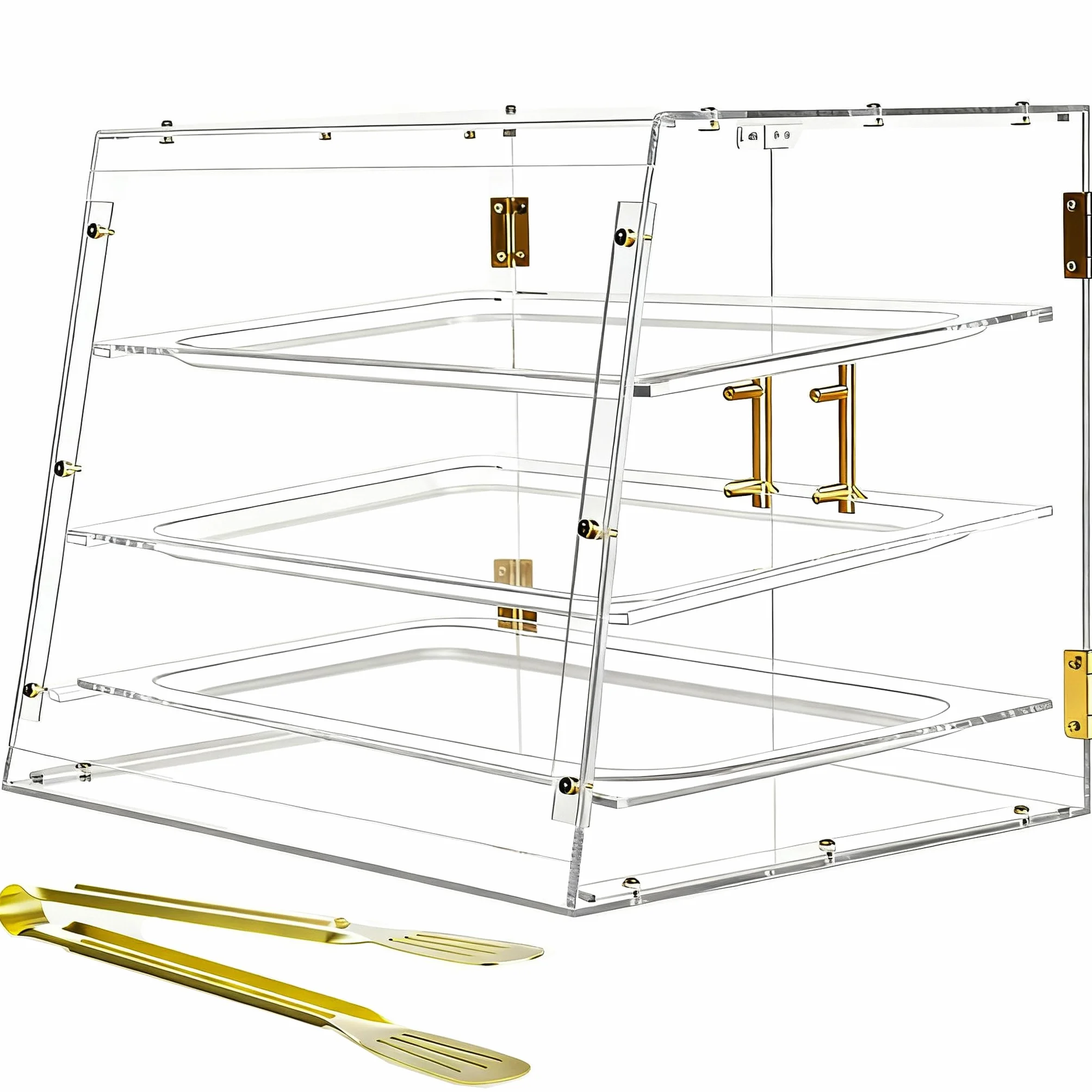Vetrinetta per pasticceria con 3 vassoi, vetrina da banco commerciale con porte magnetiche, 53 cm x 43 cm x 42,5 cm, vetrina per dolci e cibo per vendita al dettaglio di hamburger, ciambelle