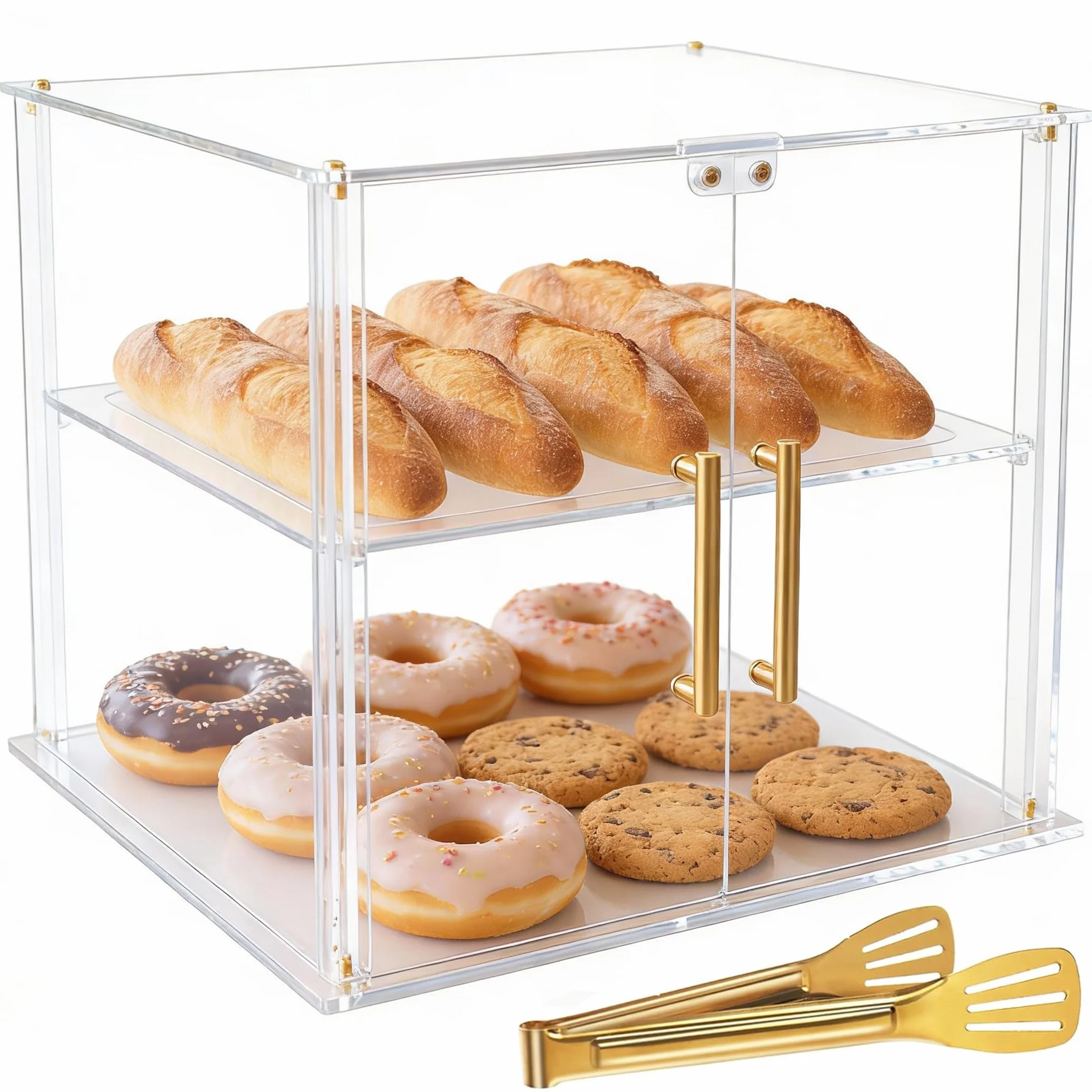 Vetrina a 2 Ripiani per Panetteria con Porta Magnetica, Vetrina in Acrilico Trasparente per Pasticceria, Vetrina per Alimenti, Mantiene Freschi Ciambelle, Ciambelle, Torte, Biscotti