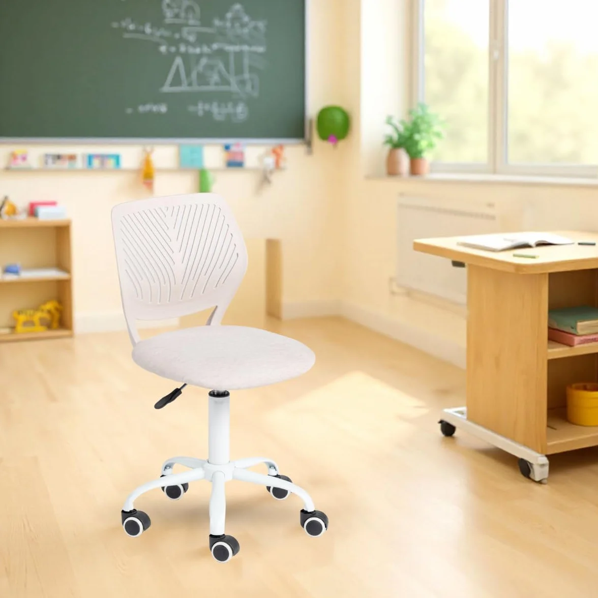 Sedia ergonomica per scuola con schienale in rete traspirante, altezza regolabile, rotazione 360°, Morandi Beige