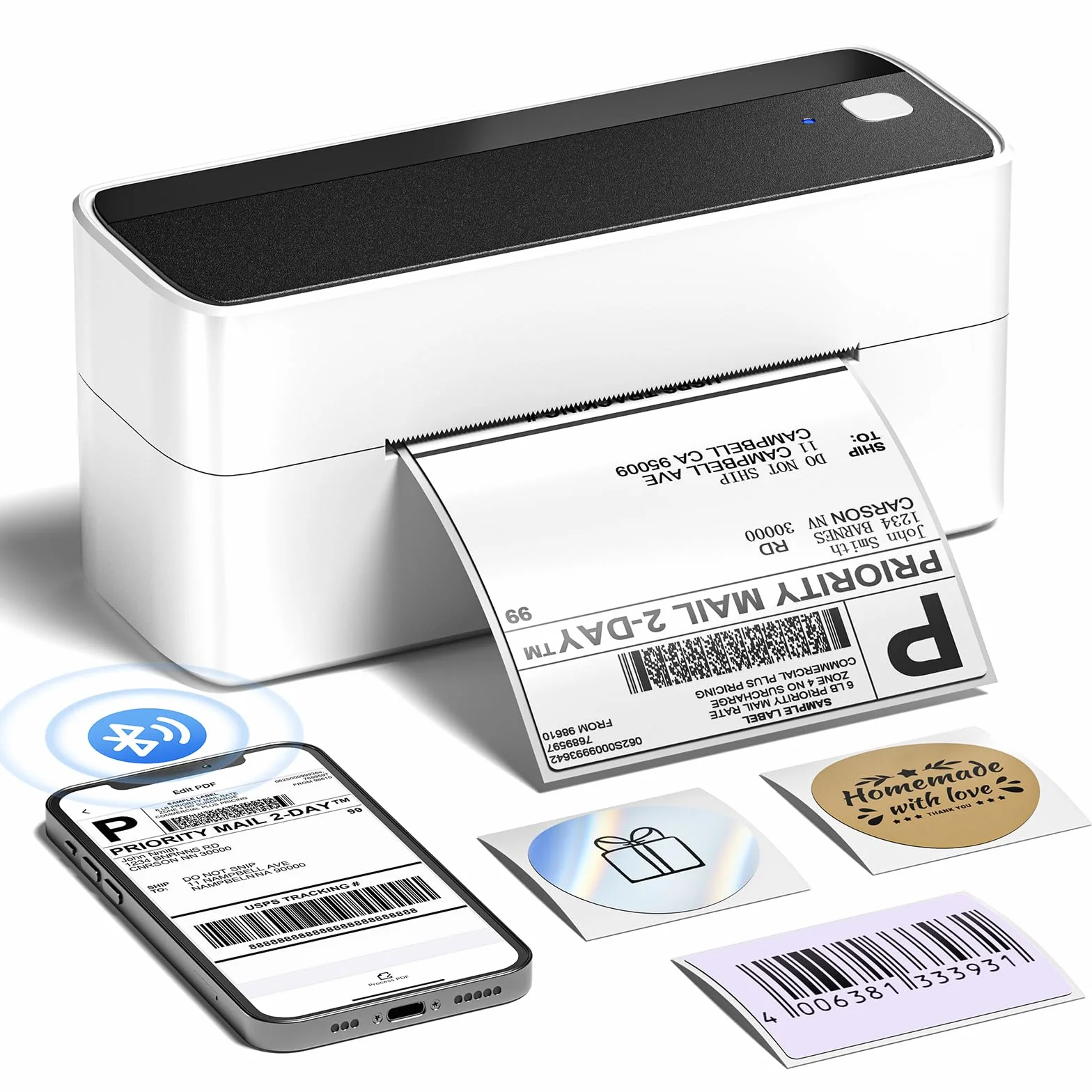 Phomemo PM241BT Stampante Termica, Stampante Etichette Adesive Bluetooth 4x6 (10x15cm), Stampante Etichette Spedizione Compatibile con Amazon, eBay, Shopify, DHL, UPS, Supporta PC/Mac/Smartphone