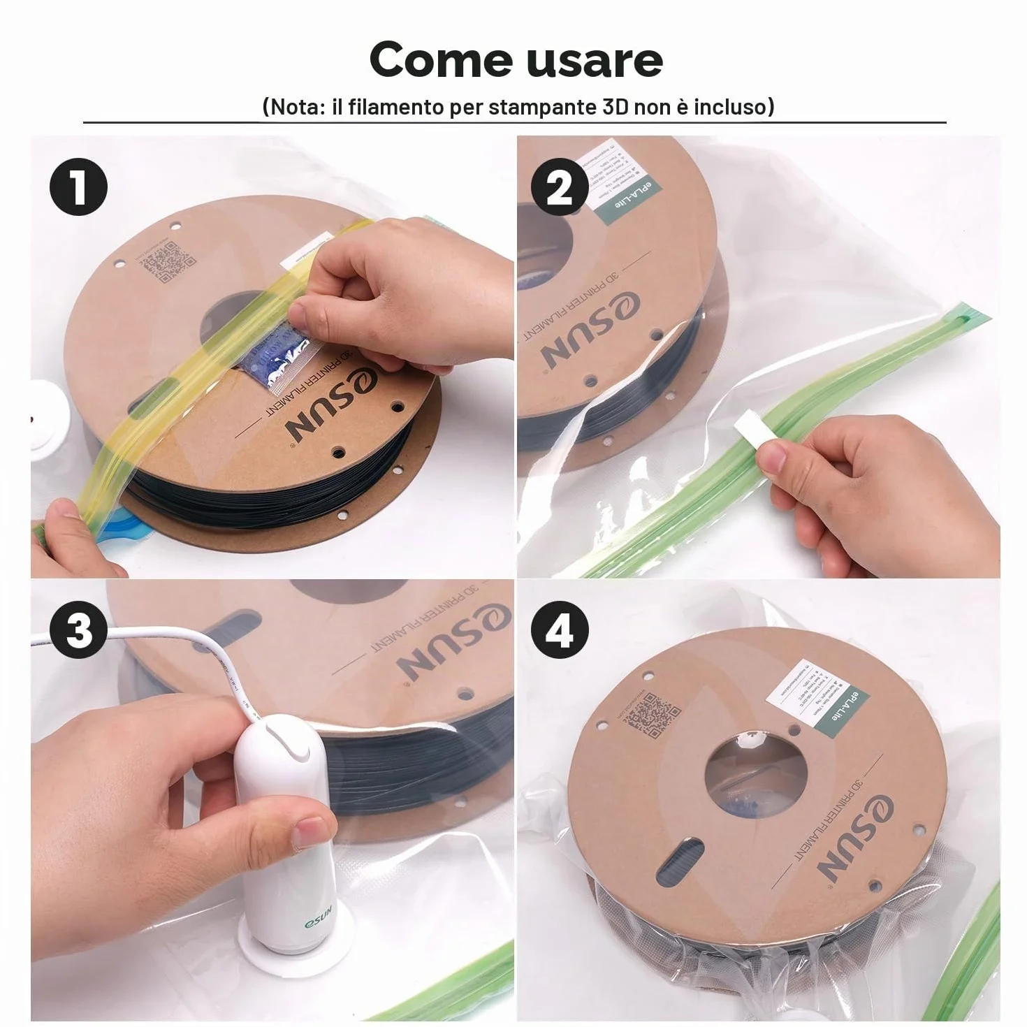 eSUN Upgrade Kit Sottovuoto, 10pz Stampante 3D Filamento Compressione Sottovuoto con pompa USB, riutilizzabile filamento a prova di umidità sacchetto sigillato sottovuoto