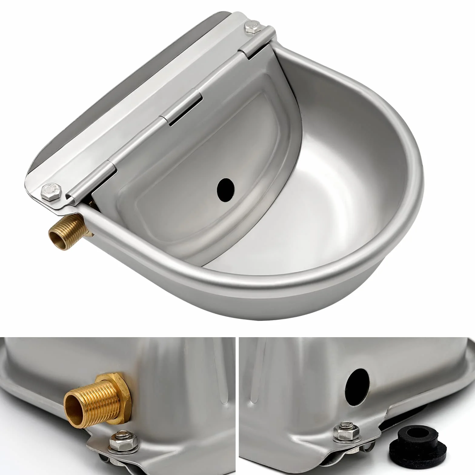 Distributore di Acqua per Cani in Acciaio Inox, Abbeveratoio Galleggiante con Valvola 1/2"