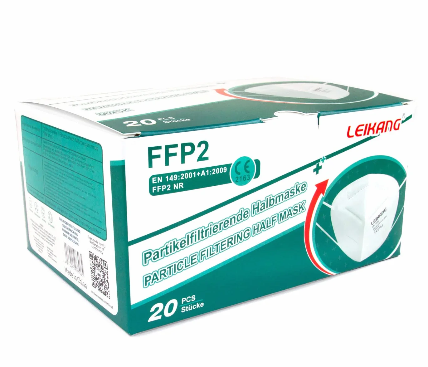 Mascherina FFP2 LEIKANG Lk-008, 20 pezzi, Bianco