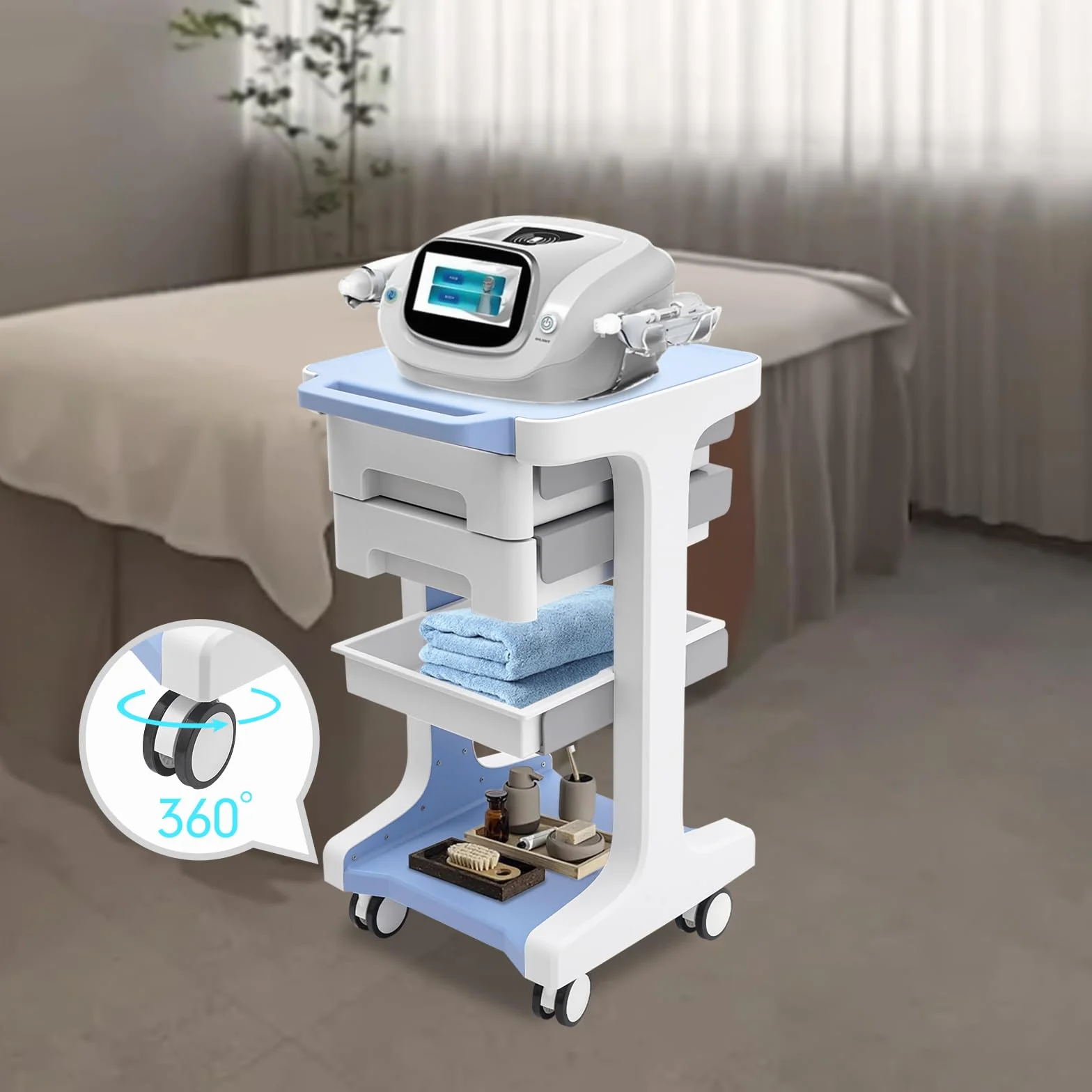 Carrello medico Beauty Salon Trolley con 2 cassetti, carrello/carrello, carrello da lavoro e parrucchiere, 41 × 41 × 67 cm, blu